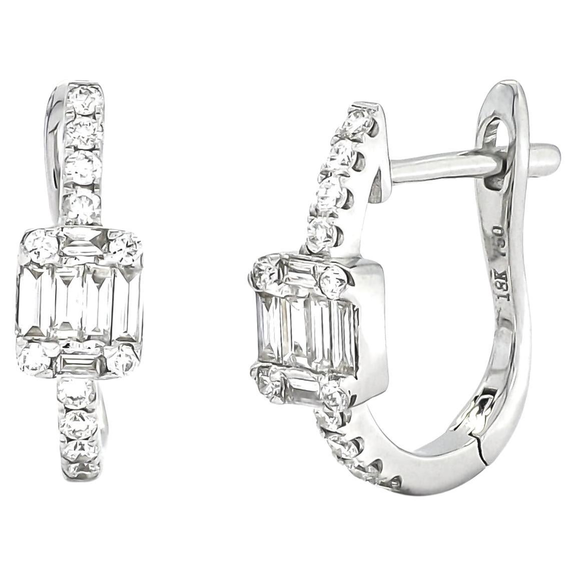 Natural Diamond 0.50 carats 18KT White Gold Cluster Half Hoop Earrings  For Sale