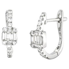 Natural Diamond 0.50 carats 18KT White Gold Cluster Half Hoop Earrings 