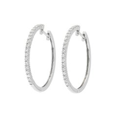 Natural Diamond 0.50 carats 18KT White Gold Delicate Prongs Hoop Earrings