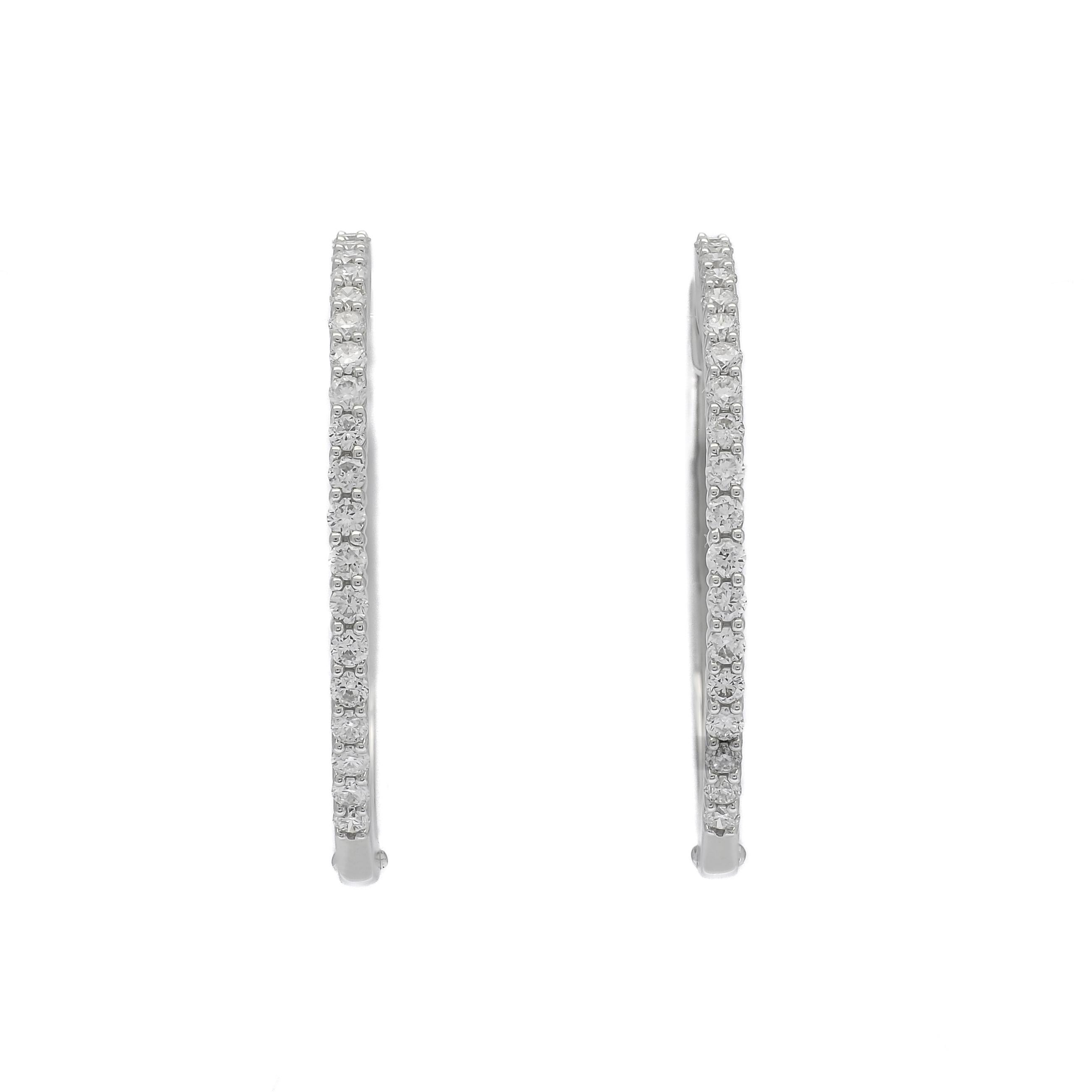 Round Cut Natural Diamond 0.50 carats 18KT White Gold Delicate Prongs Hoop Earrings For Sale
