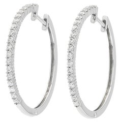 Natural Diamond 0.50 carats 18KT White Gold Delicate Prongs Hoop Earrings 
