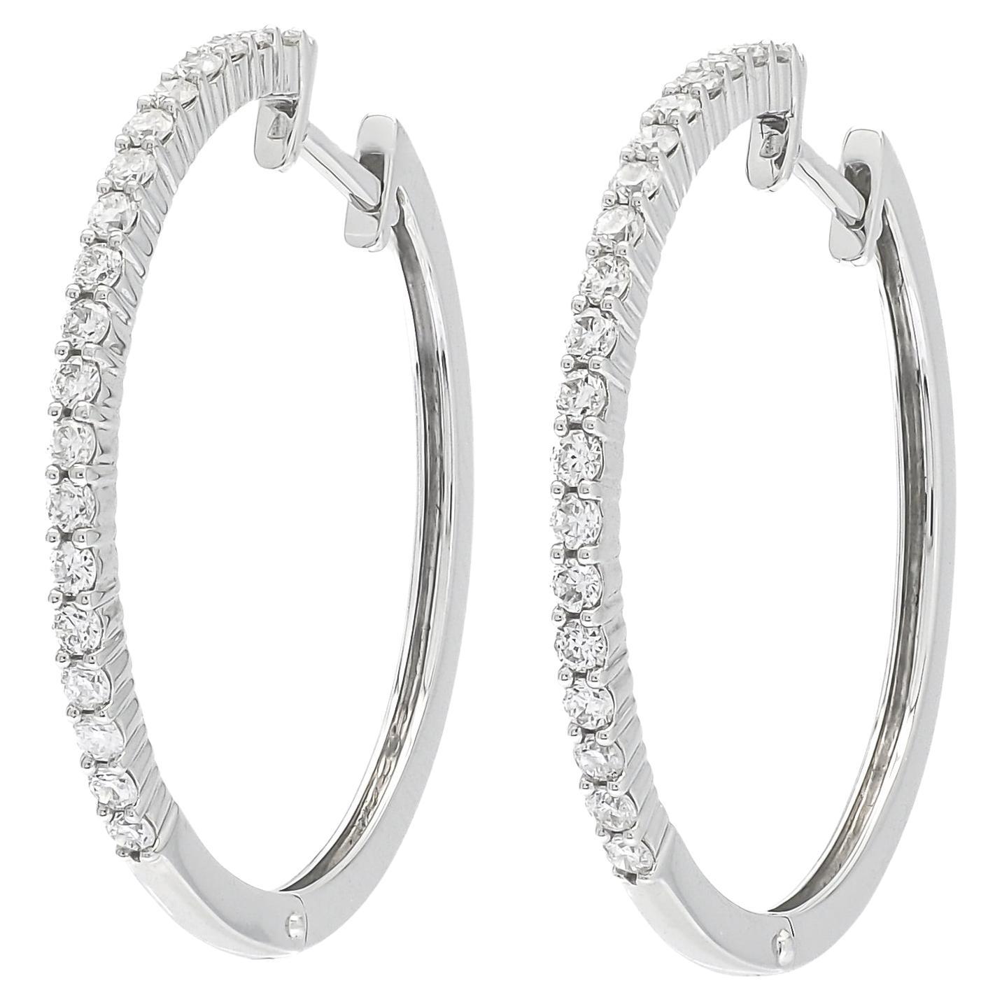 Diamante naturale da 0,50 carati in oro bianco 18KT Orecchini a cerchio con punte delicate