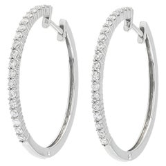Diamante naturale da 0,50 carati in oro bianco 18KT Orecchini a cerchio con punte delicate