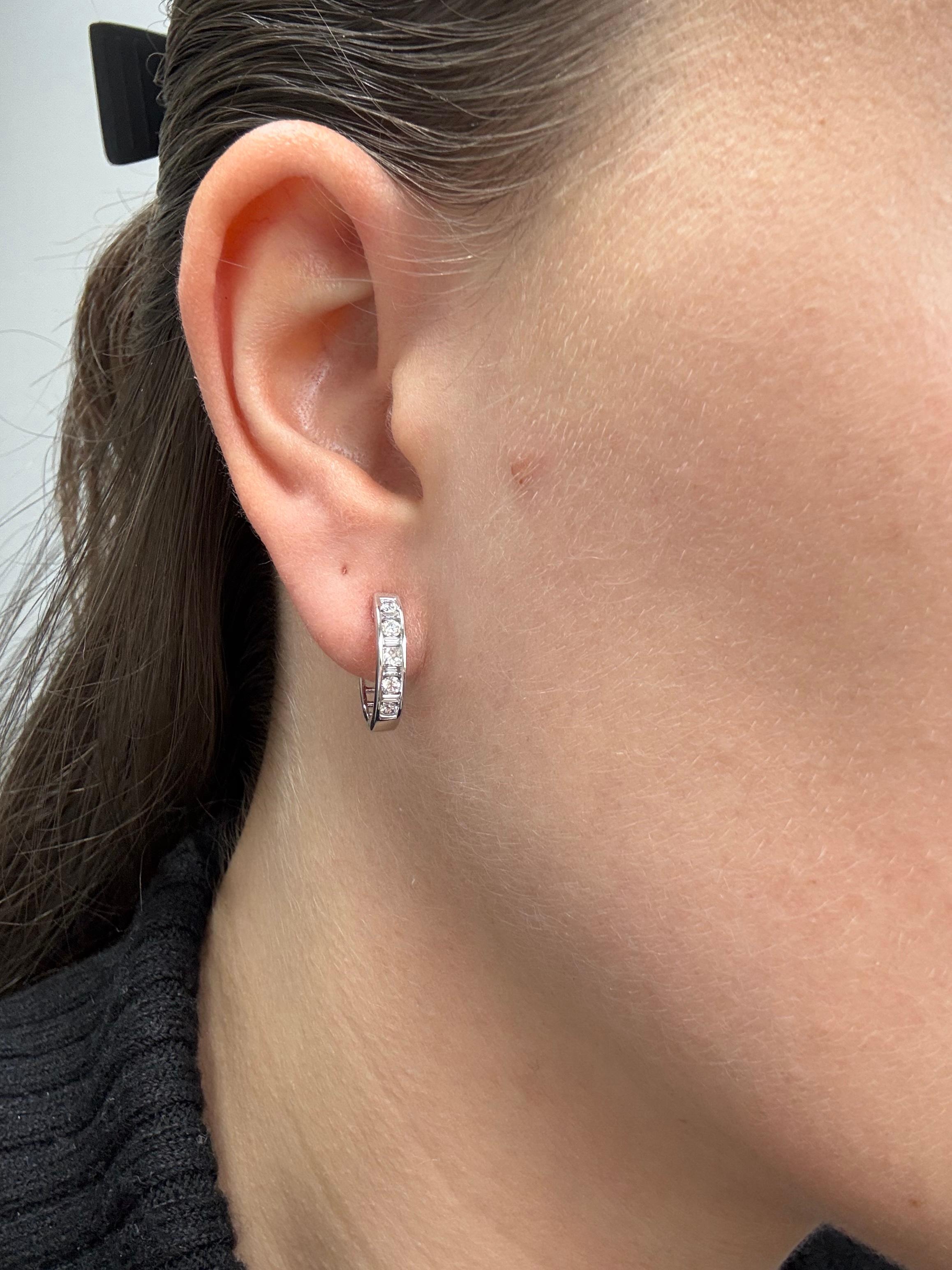 Natural Diamond 0.50 carats 18KT White Gold Half Hoop Earrings For Sale 4