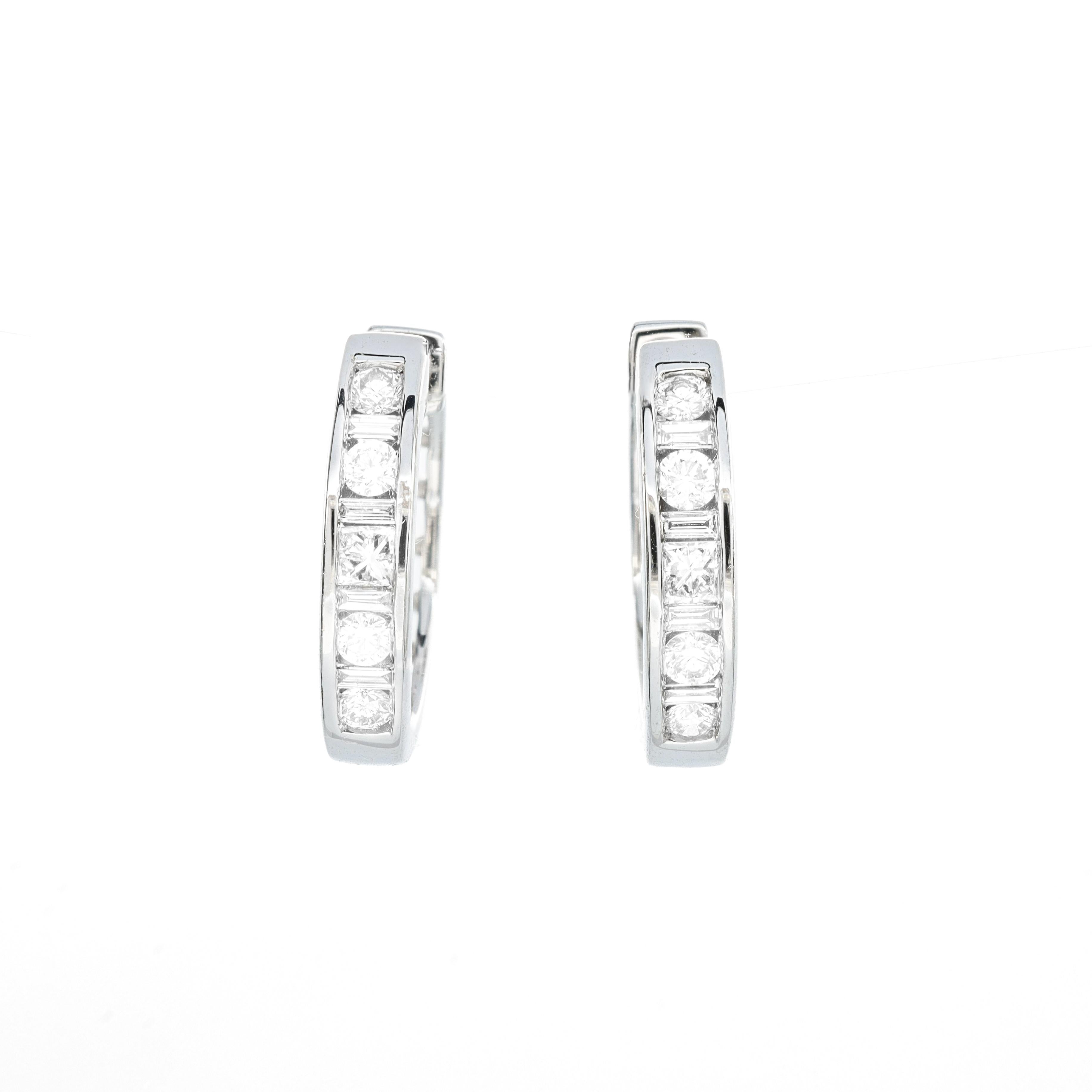 Modern Natural Diamond 0.50 carats 18KT White Gold Half Hoop Earrings For Sale