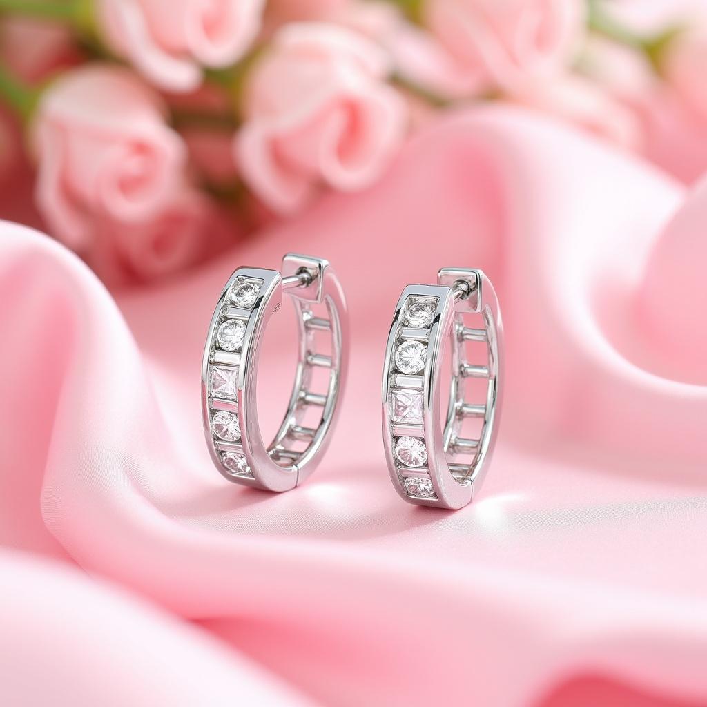 Women's or Men's Natural Diamond 0.50 carats 18KT White Gold Half Hoop Earrings For Sale