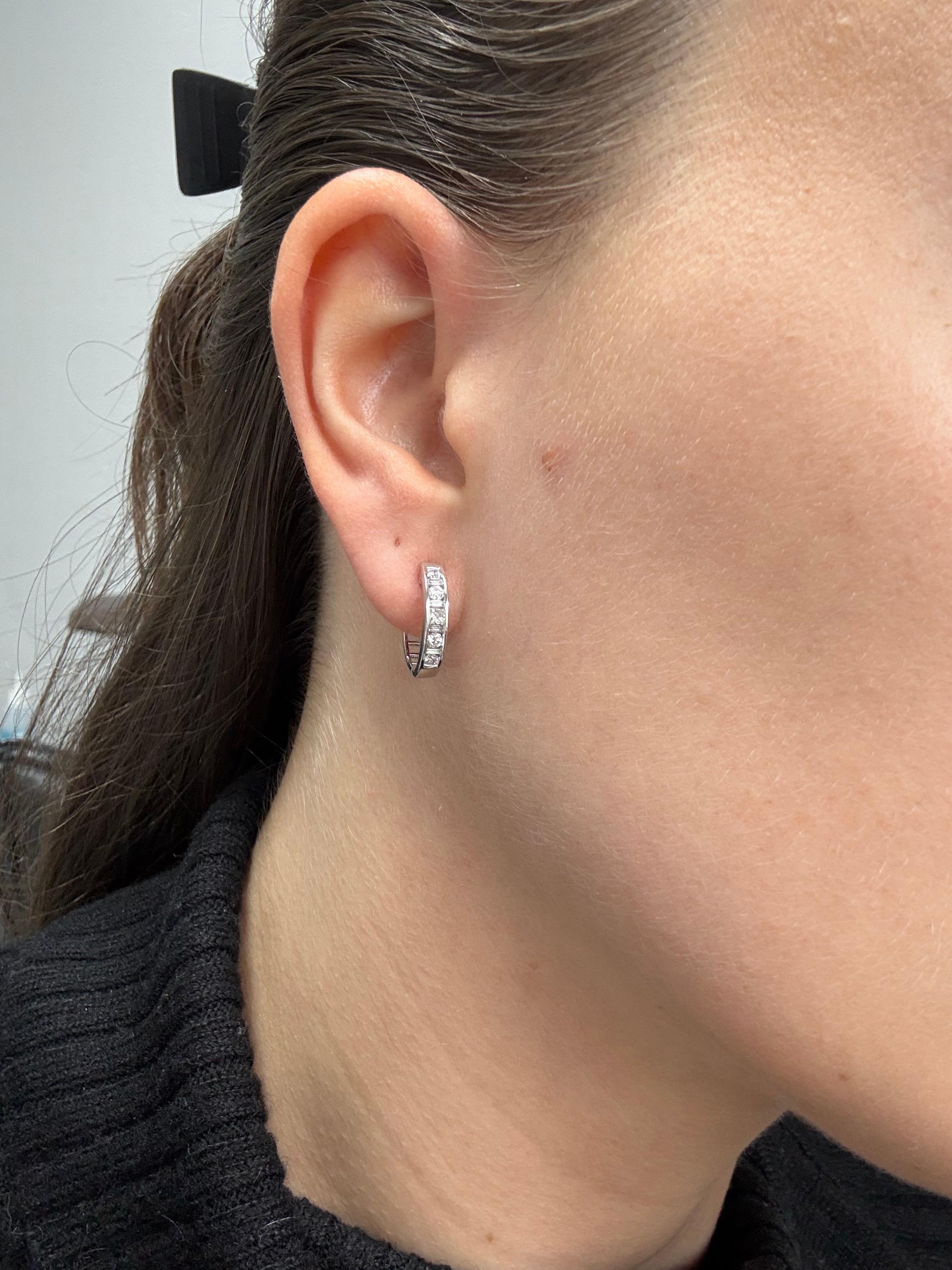 Natural Diamond 0.50 carats 18KT White Gold Half Hoop Earrings For Sale 2