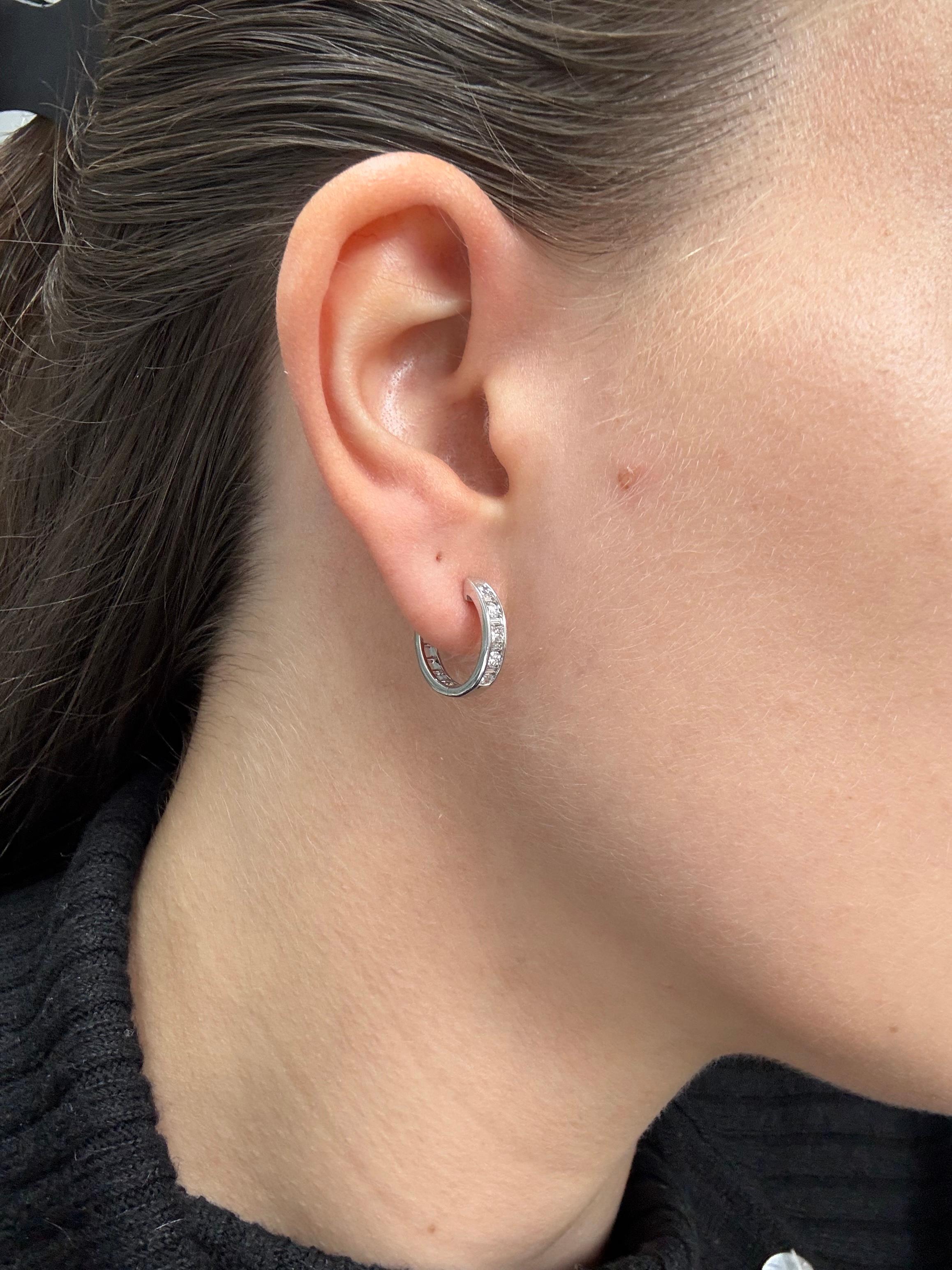 Natural Diamond 0.50 carats 18KT White Gold Half Hoop Earrings For Sale 3