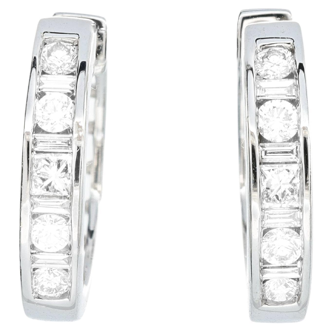 Natural Diamond 0.50 carats 18KT White Gold Half Hoop Earrings