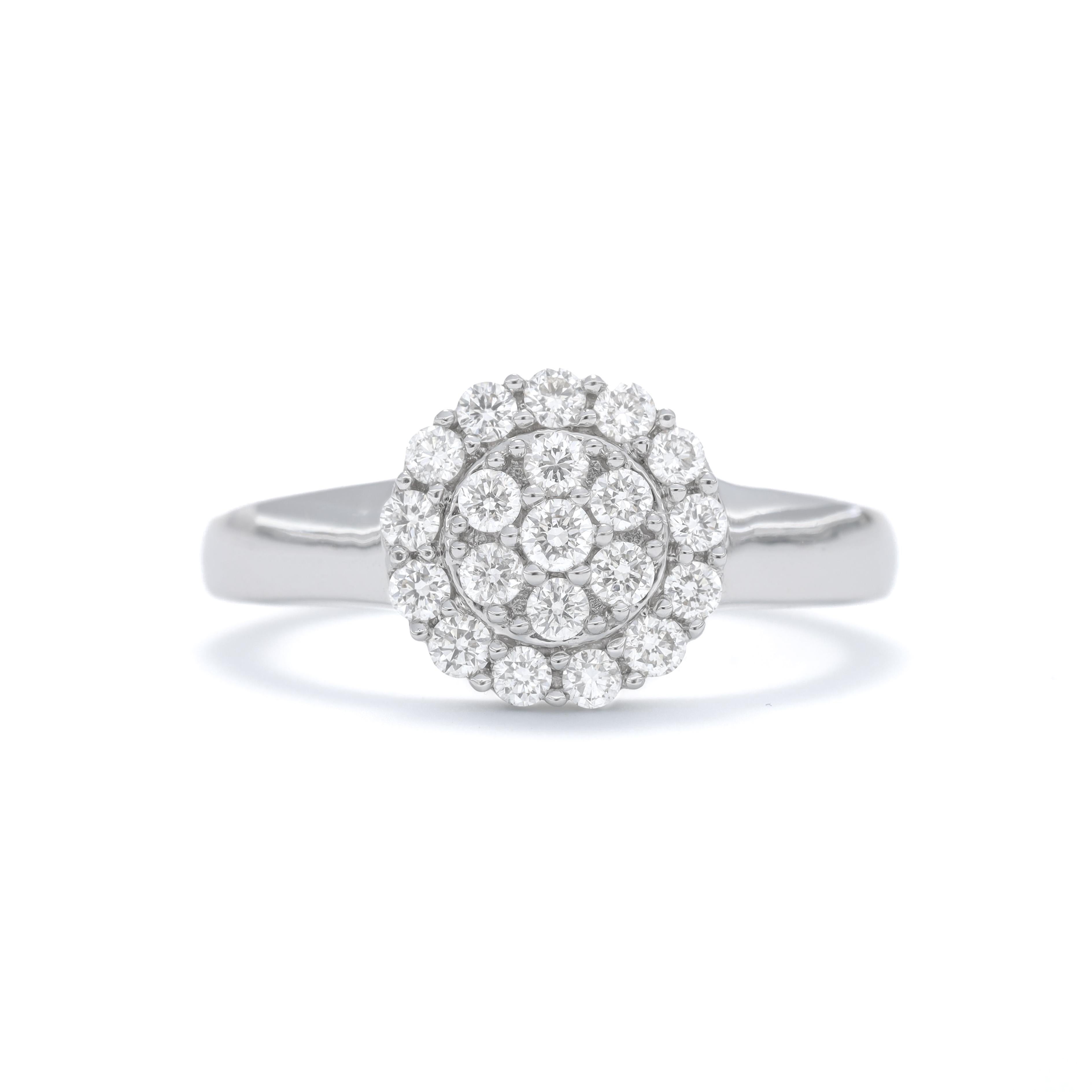 Modern Natural Diamond 0.52 carats 18KT White Gold Halo Cluster Anniversary Ring For Sale