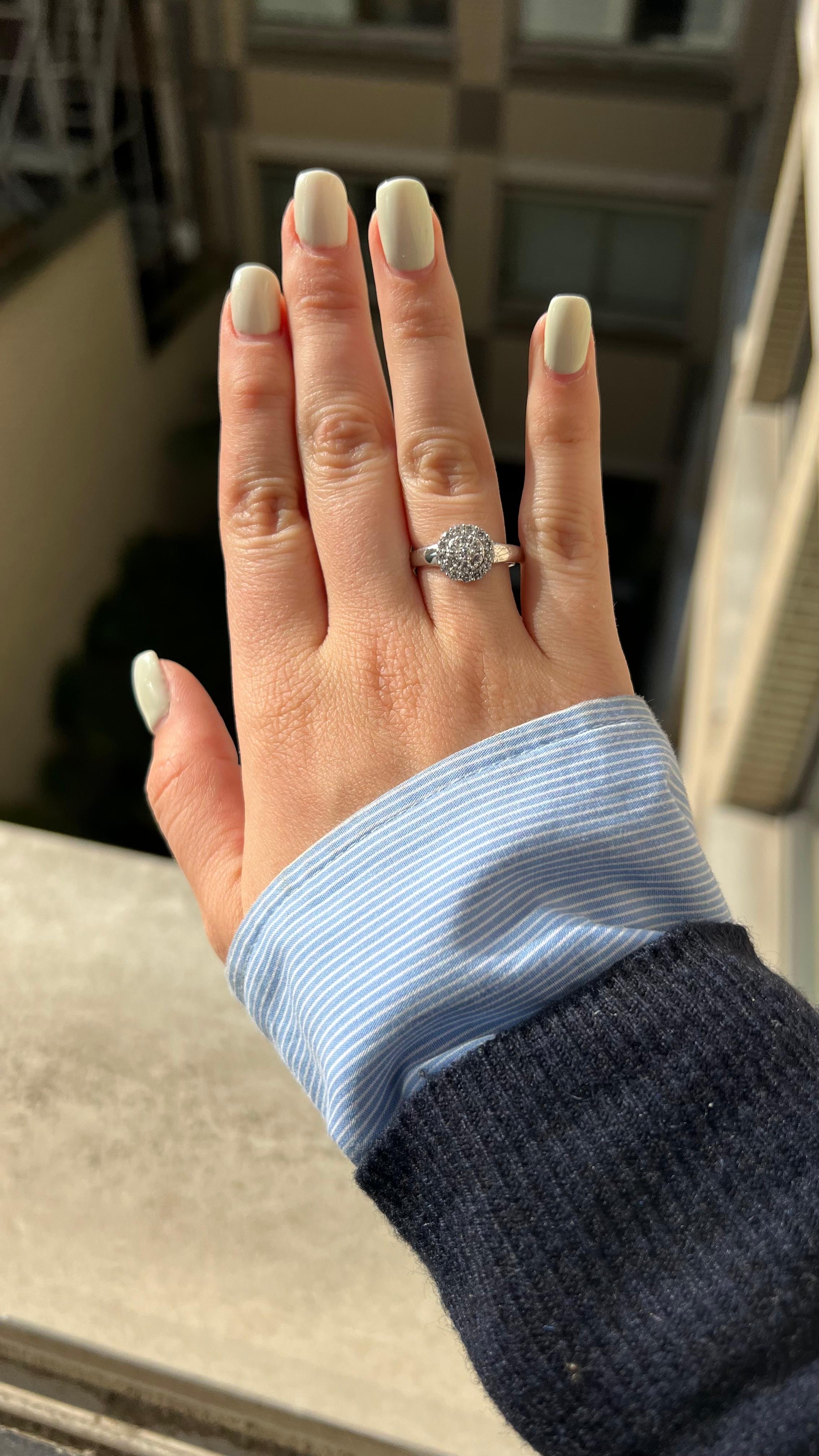 Women's or Men's Natural Diamond 0.52 carats 18KT White Gold Halo Cluster Anniversary Ring For Sale