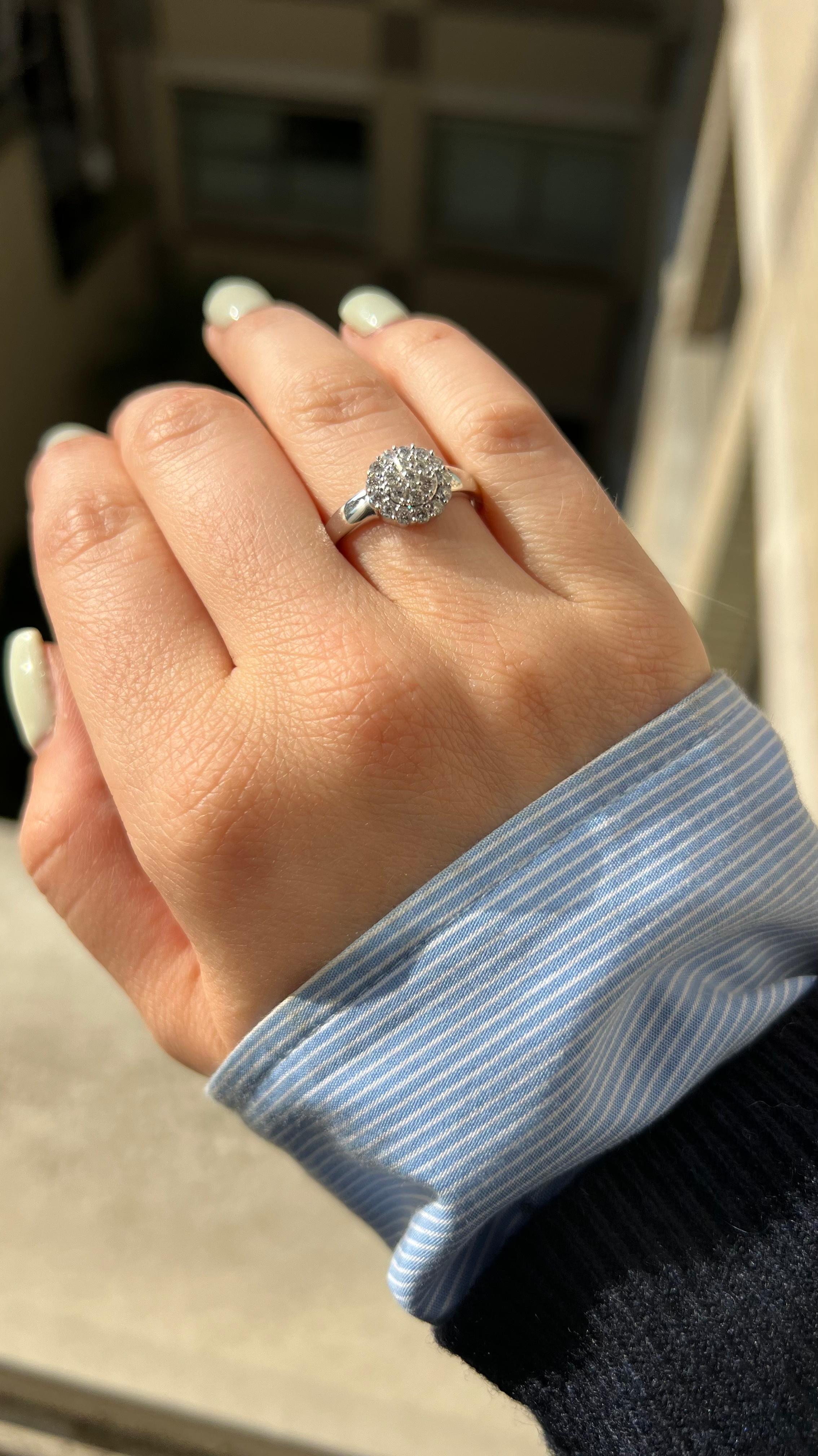 Natural Diamond 0.52 carats 18KT White Gold Halo Cluster Anniversary Ring For Sale 1