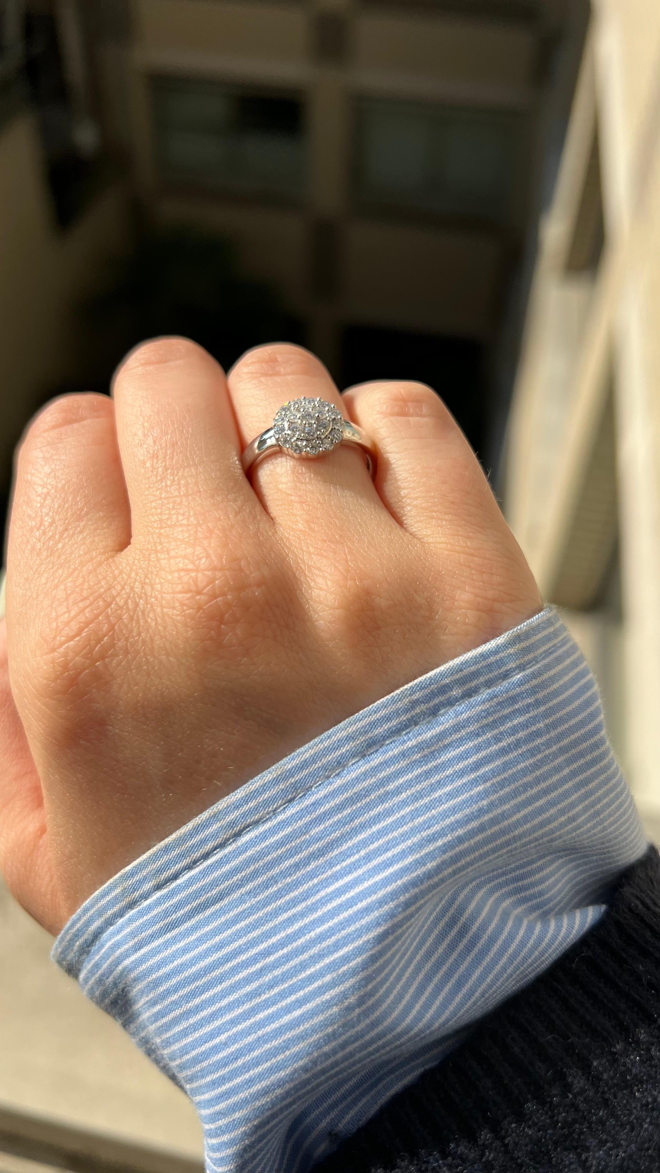 Natural Diamond 0.52 carats 18KT White Gold Halo Cluster Anniversary Ring For Sale 2