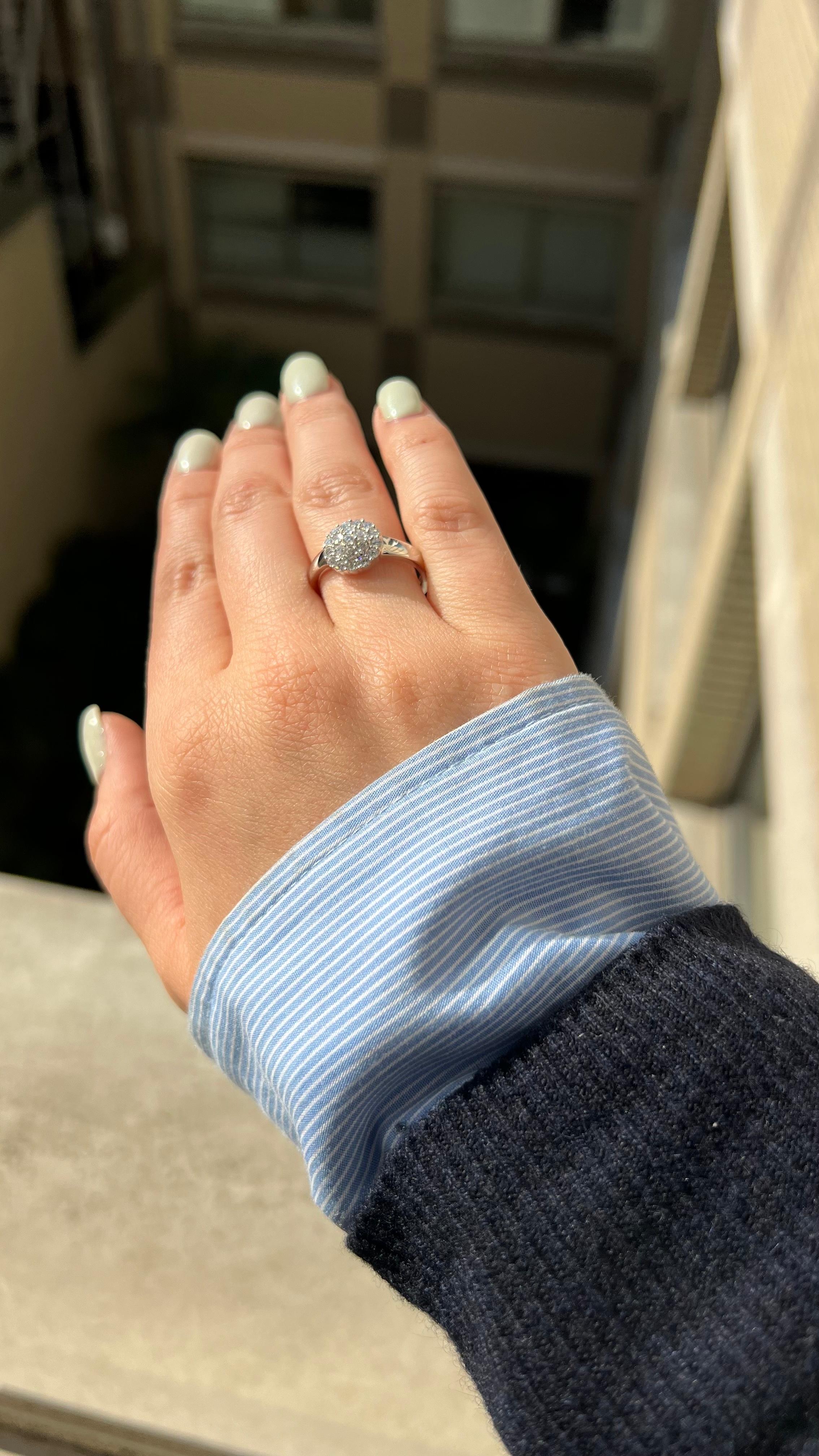 Natural Diamond 0.52 carats 18KT White Gold Halo Cluster Anniversary Ring For Sale 3
