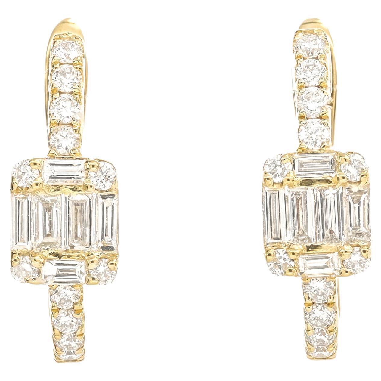 Natural Diamond 0.50 carats 18KT Yellow Gold Cluster Half Hoop Earrings
