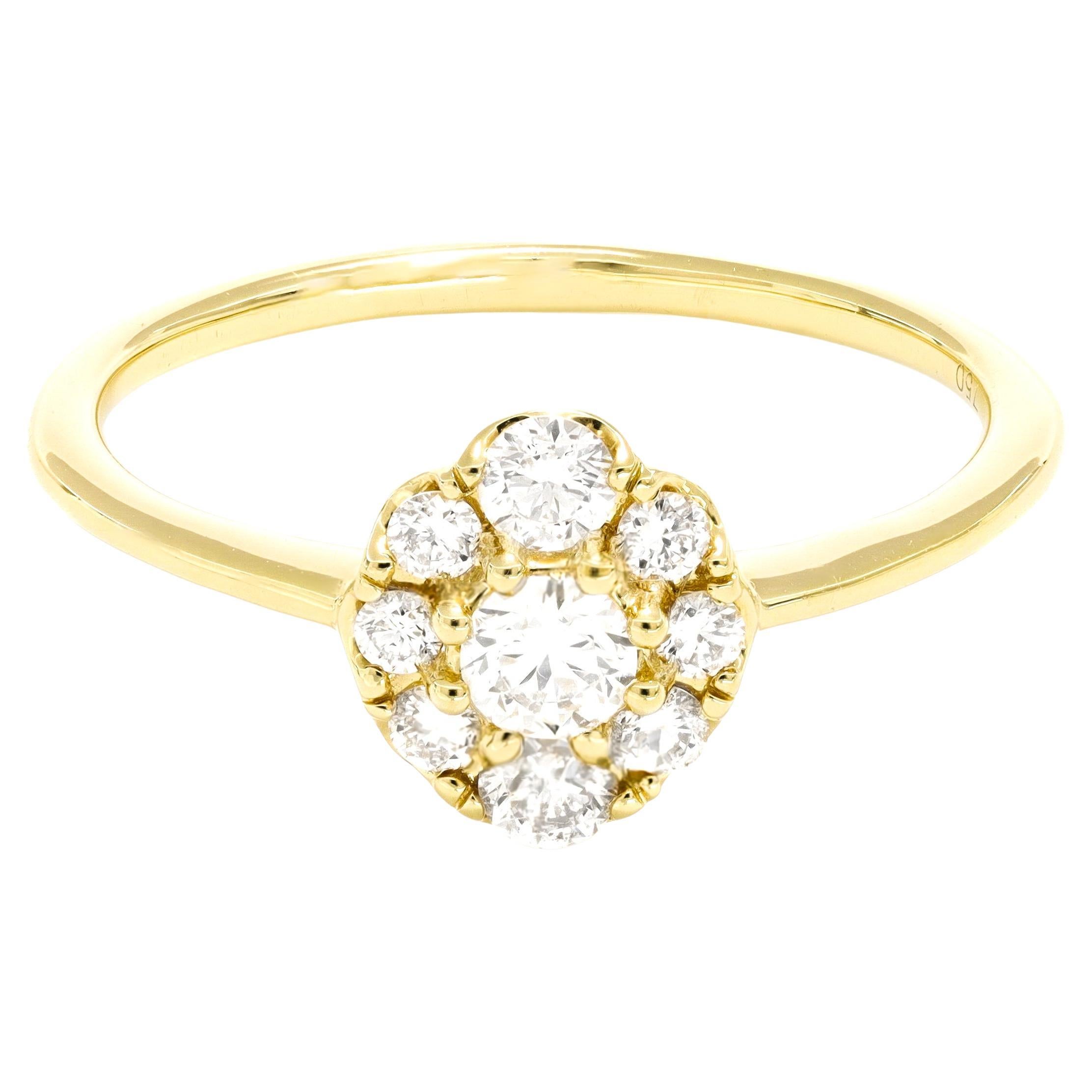 Natural Diamond 0.50 Carats 18KT Yellow Gold Cluster Vintage Engagement  Ring