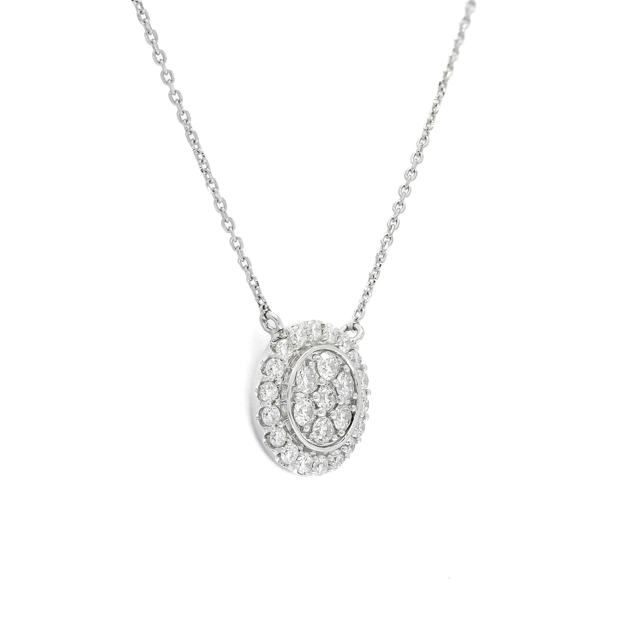 Modern Natural Diamond 0.50CT 18 Karat White Gold Art Deco Chain Pendant Necklace For Sale
