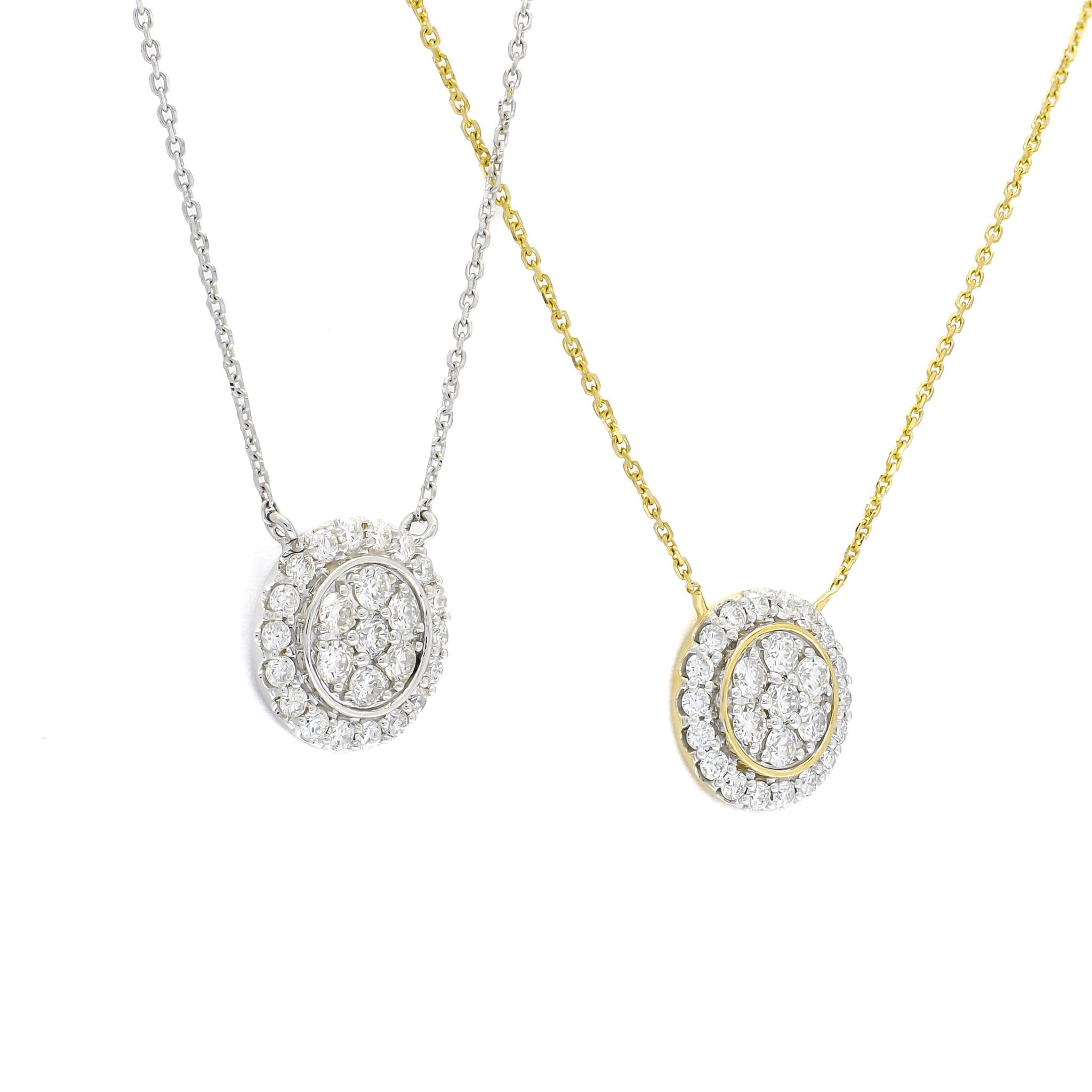 Brilliant Cut Natural Diamond 0.50CT 18 Karat White Gold Cluster Chain Pendant Necklace For Sale