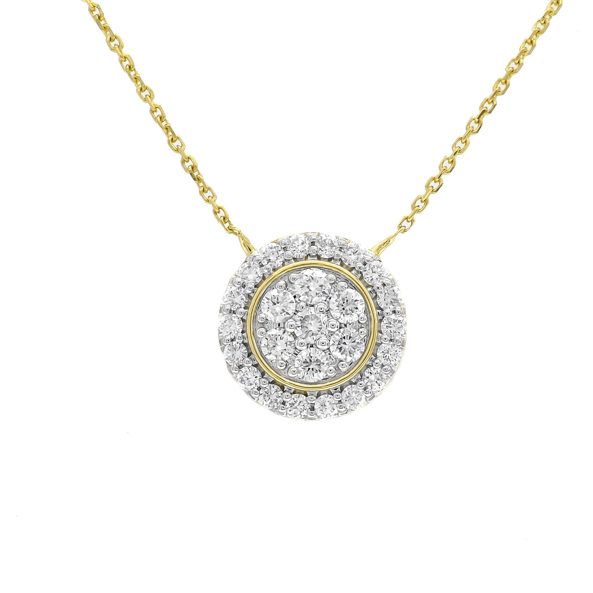 Immerse yourself in the world of timeless elegance with the Natural Diamond 0.50CT 18Karat Yellow Gold Cluster Donut Necklace. 

This necklace is a harmonious blend of classic elegance and modern design, designed to adorn your neck with timeless