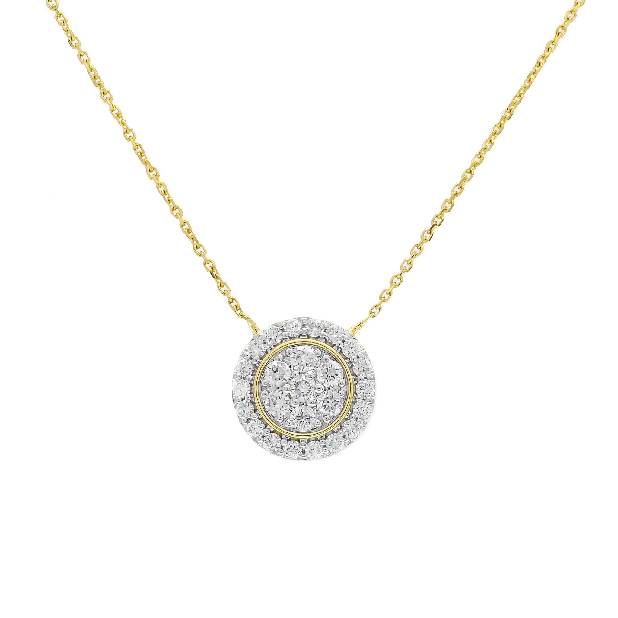 Modern Natural Diamond 0.50CT 18Karat Yellow Gold Cluster Chain  Necklace For Sale