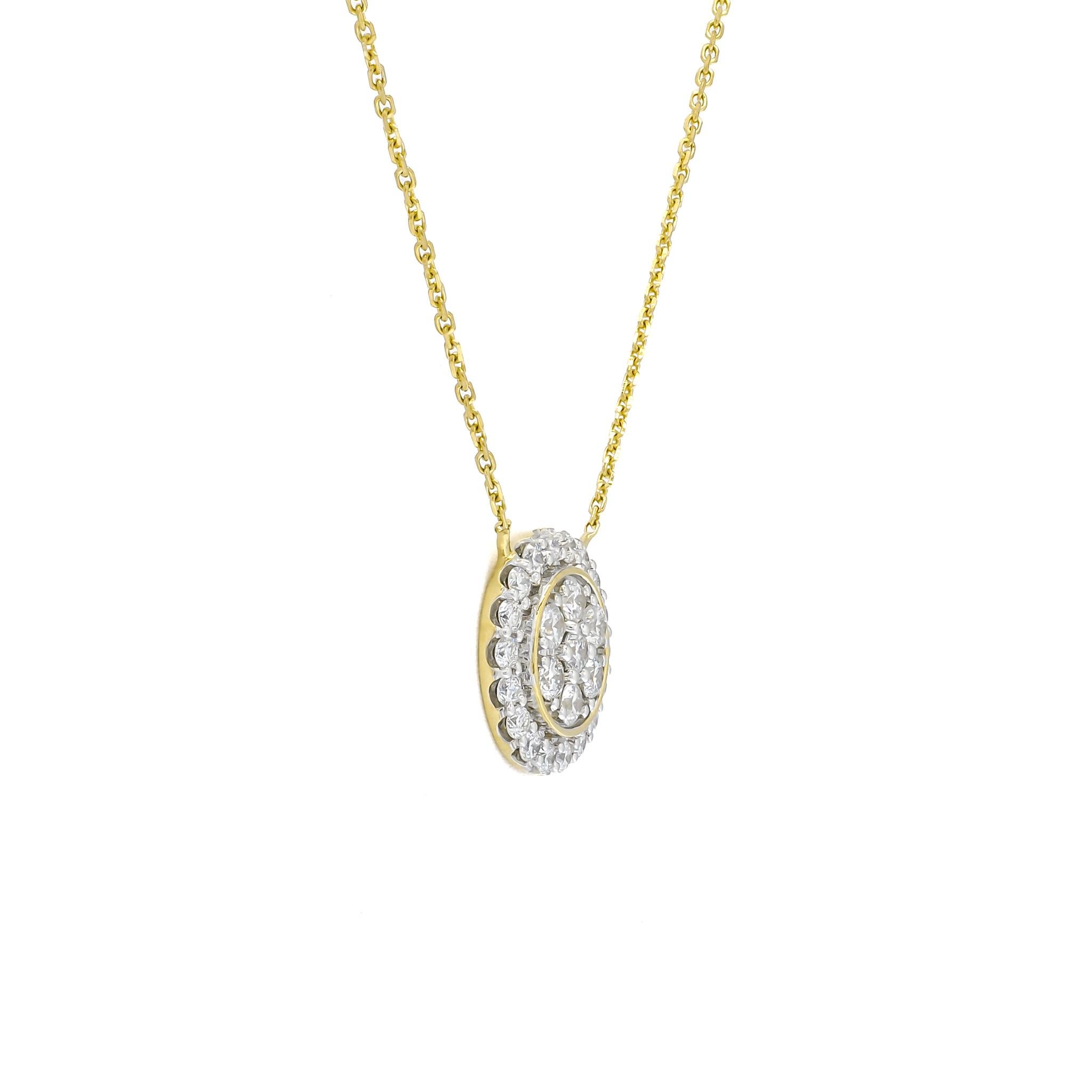 Round Cut Natural Diamond 0.50CT 18Karat Yellow Gold Cluster Chain  Necklace For Sale