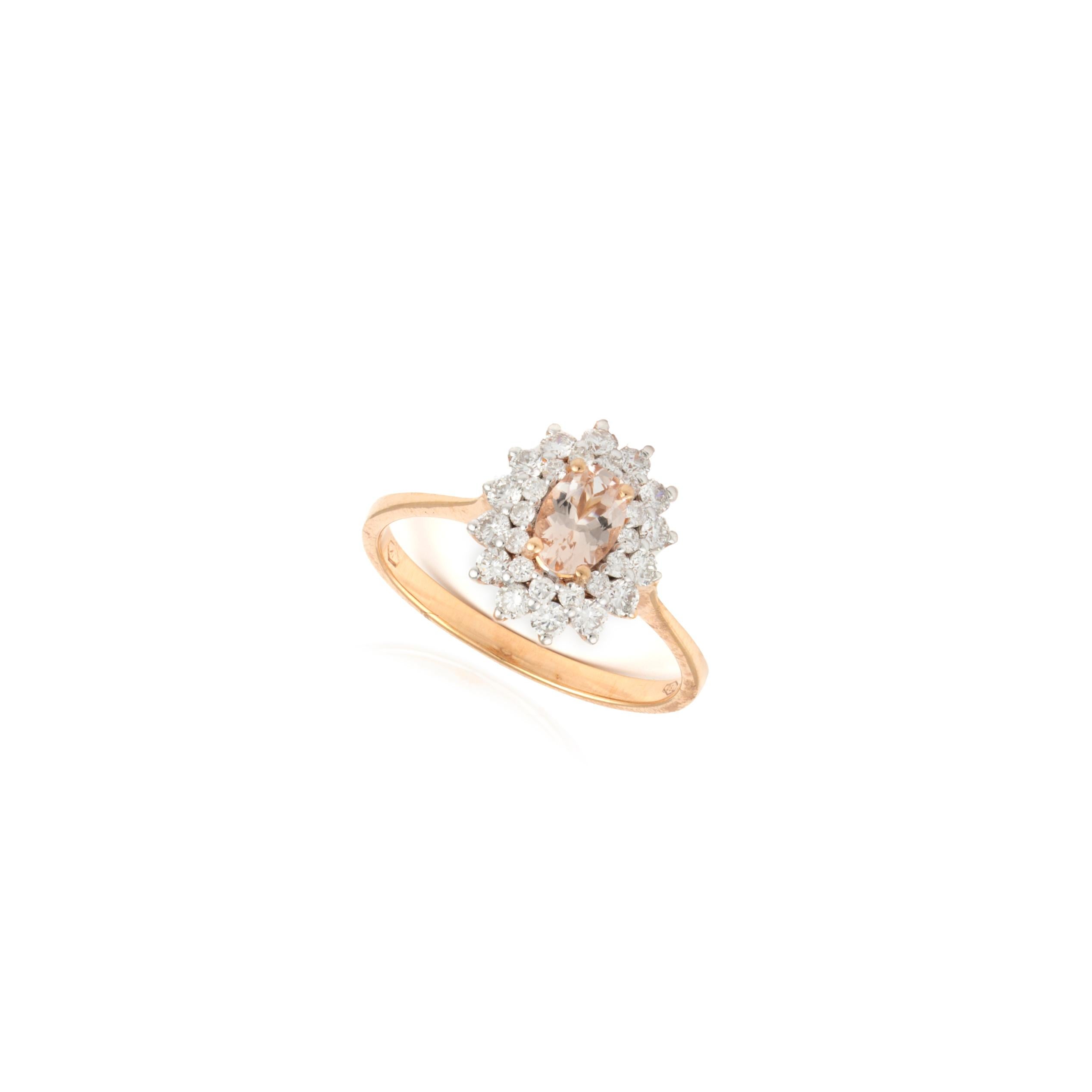 Women's Natural Diamond 0.50cts & Morogonite 0.39cts in 18k Gold 2.78gms Ring For Sale