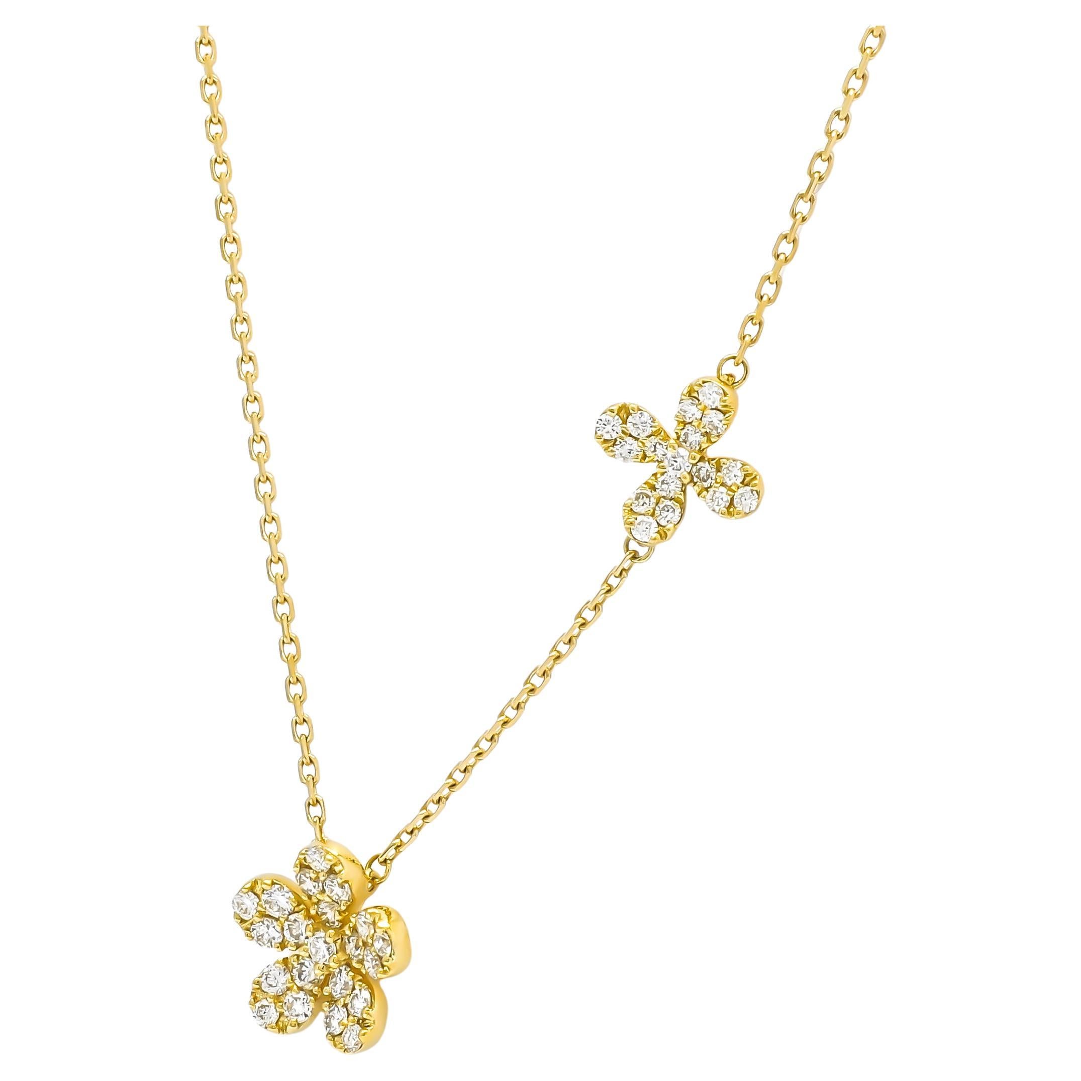 Collier pendentif fleur en or blanc 18 carats avec diamants naturels 0,51 carat