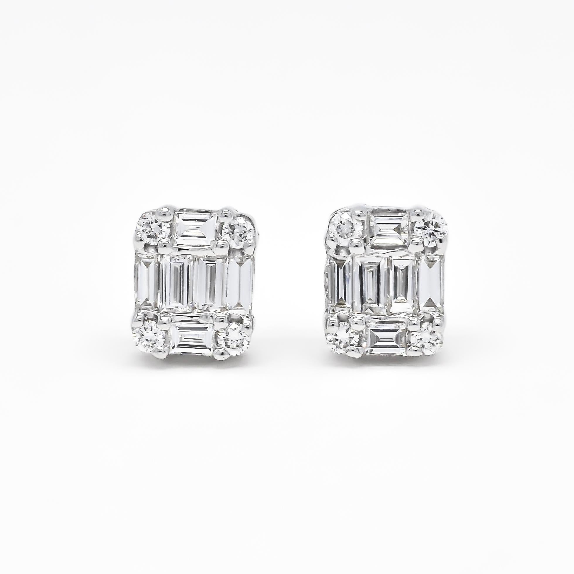 Transform your jewelry collection with our exquisite Natural Baguette Diamond Cluster Stud Earrings, crafted to elevate your style with elegance and ethical luxury. These stunning earrings feature a cluster of baguette and round diamonds,