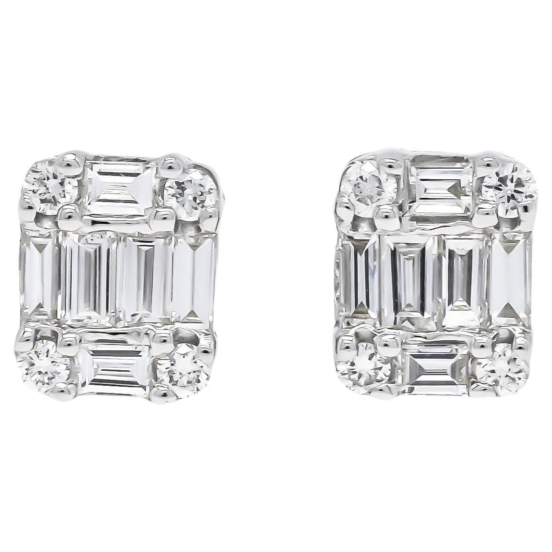 Natural Diamond 0.52 carats 18KT White Gold Cluster Stud Earrings 
