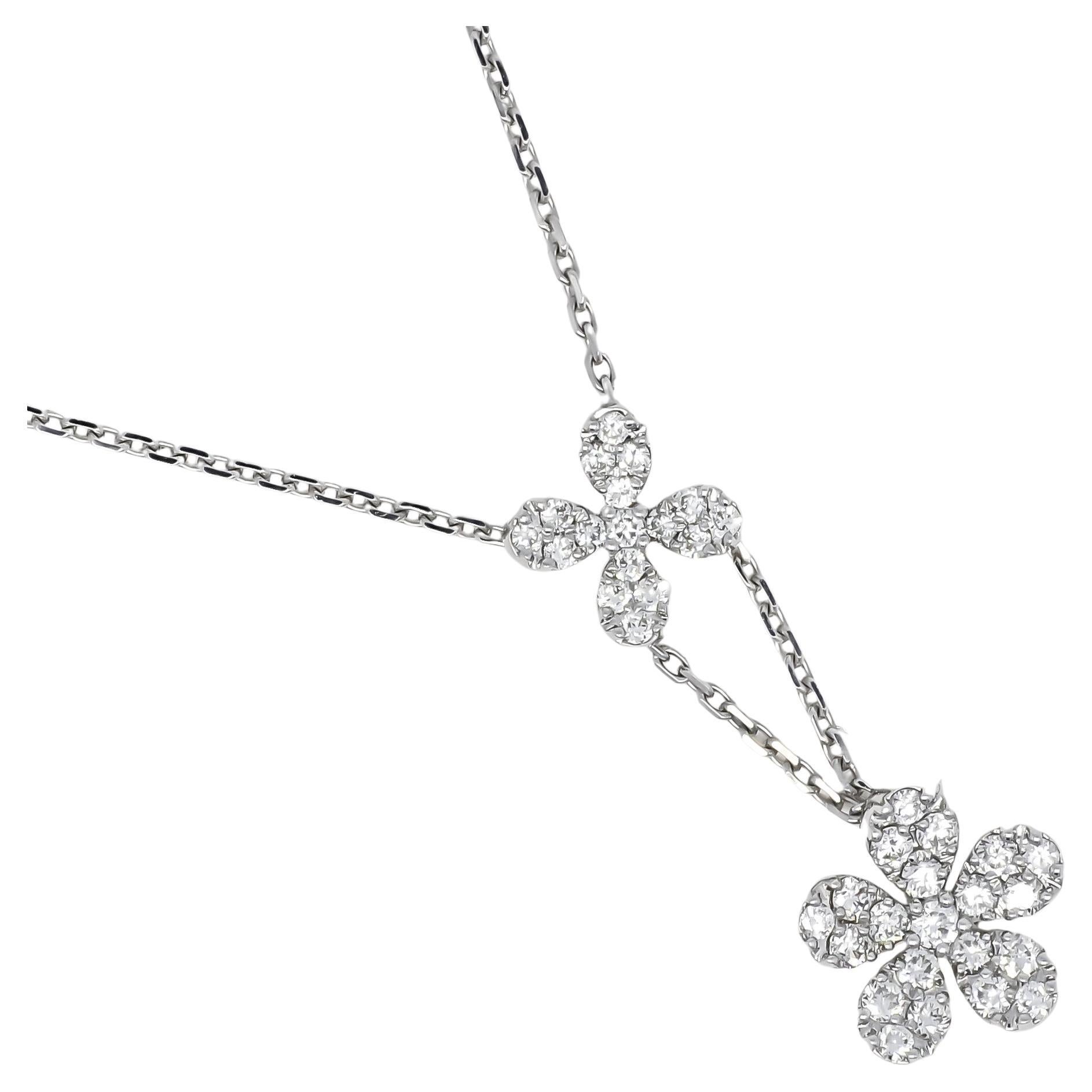 Natural Diamond 0.52 carats 18KT White Gold Dot Cluster Flower Chain Necklace
