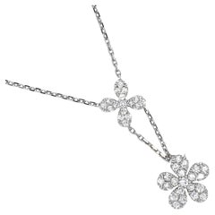 Natural Diamond 0.52 carats 18KT White Gold Dot Cluster Flower Chain Necklace