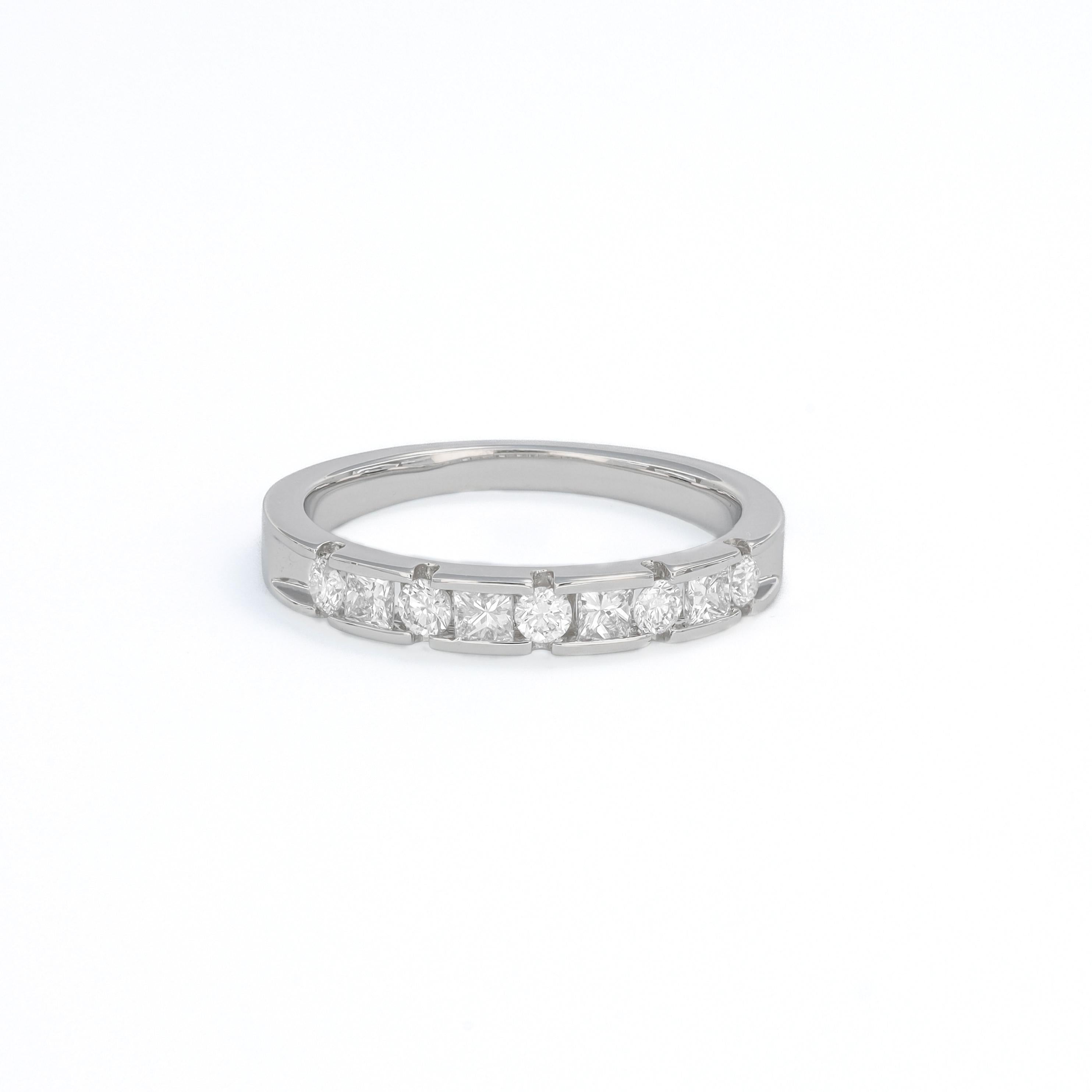 Modern Natural Diamond 0.52 carats 18KT White Gold Half Eternity Wedding Band Ring For Sale