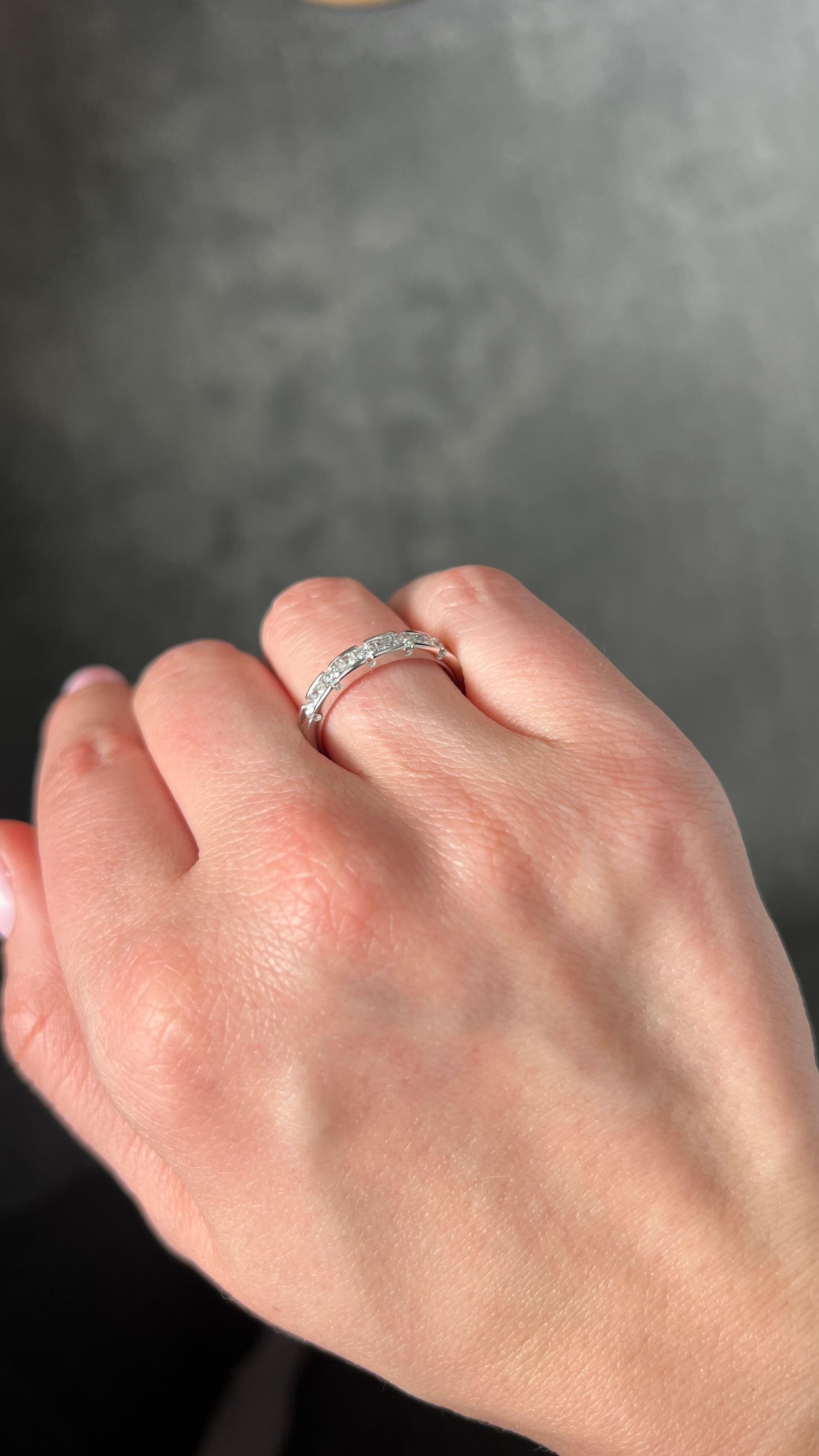 Natural Diamond 0.52 carats 18KT White Gold Half Eternity Wedding Band Ring For Sale 1