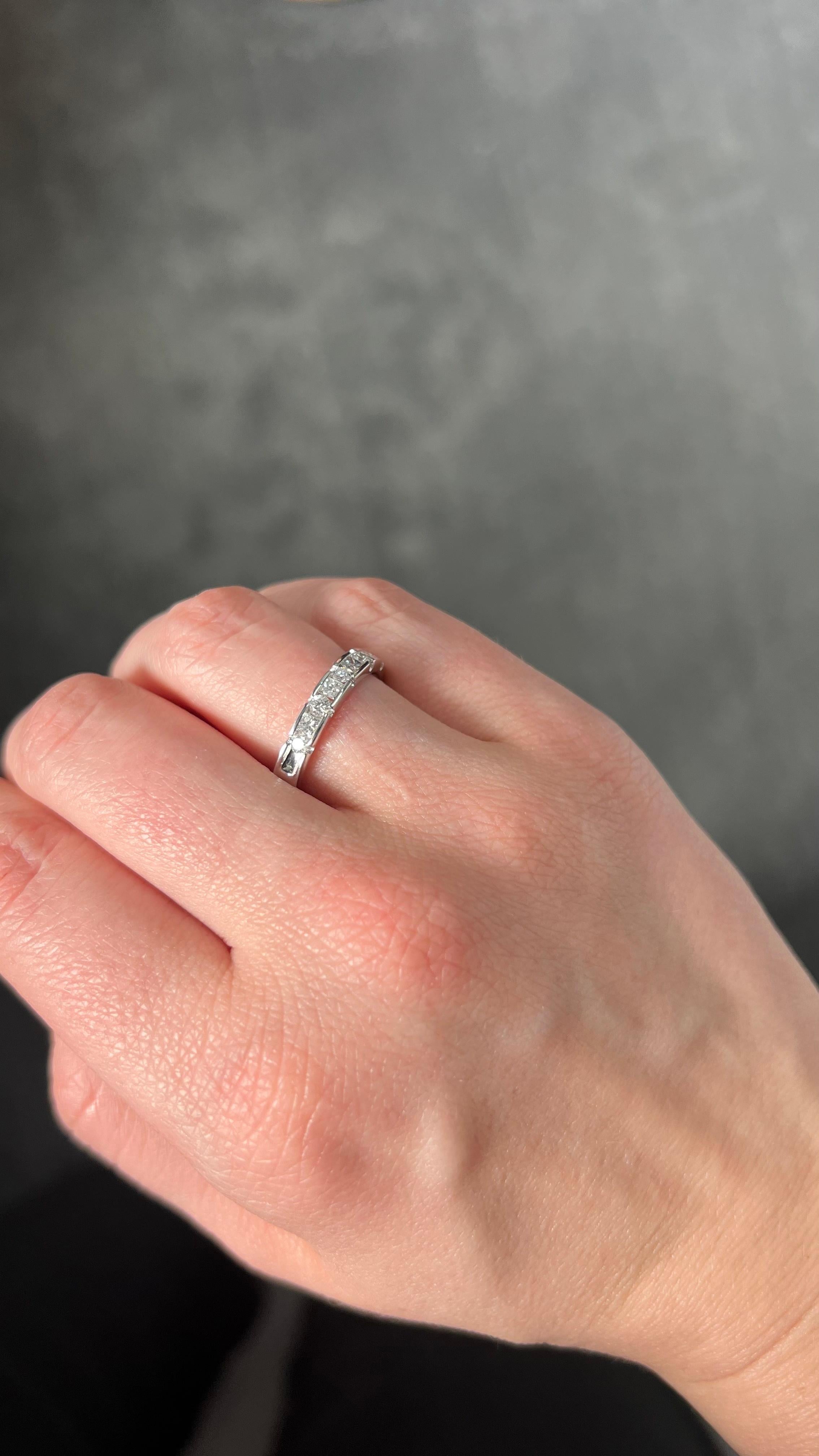 Natural Diamond 0.52 carats 18KT White Gold Half Eternity Wedding Band Ring For Sale 3