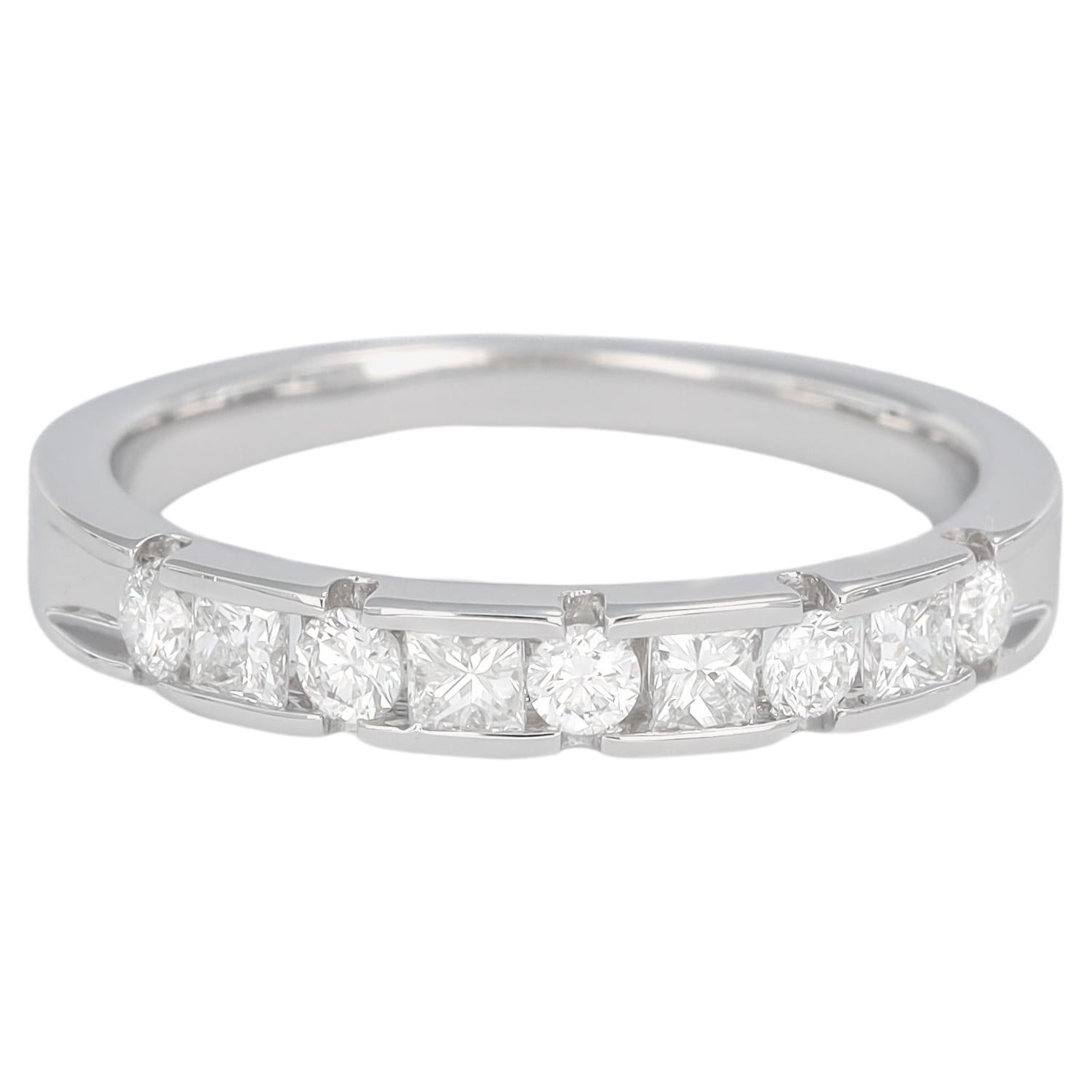 Natural Diamond 0.52 carats 18KT White Gold Princess Half Eternity Band Ring 