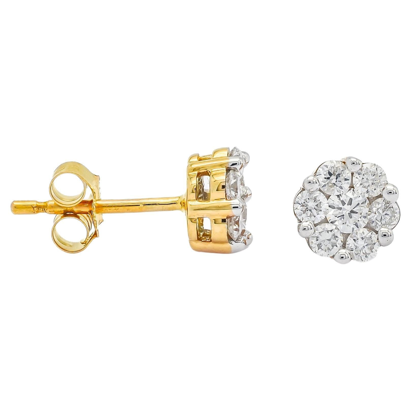Natural Diamond 0.52 cts 18 Karat Yellow Gold Classic Stud Earring For Sale