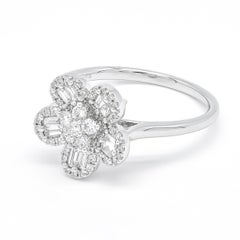 Natural Diamond 0.53 carats 18 Karat White Gold Starburst Flower Statement Ring