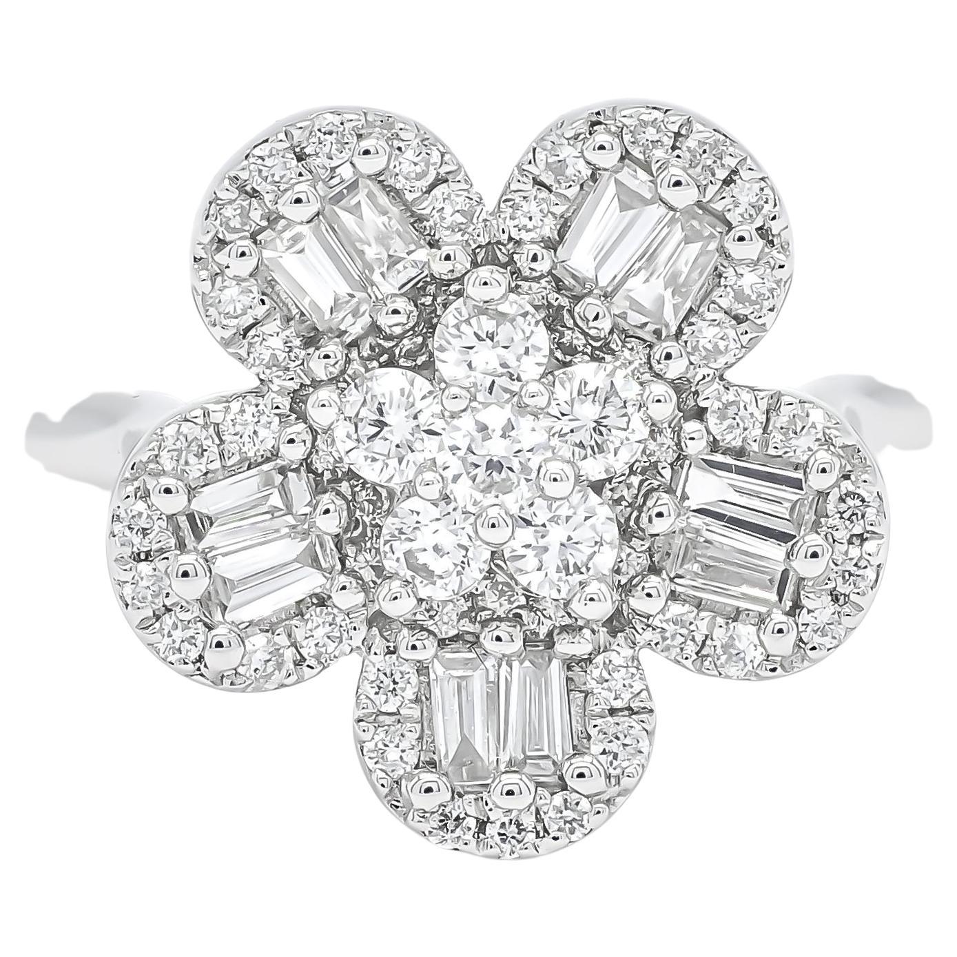 Natural Diamond 0.53 carats 18 Karat White Gold Starburst Flower Statement Ring For Sale