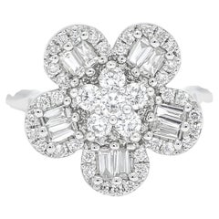 Natural Diamond 0.53 carats 18 Karat White Gold Starburst Flower Statement Ring