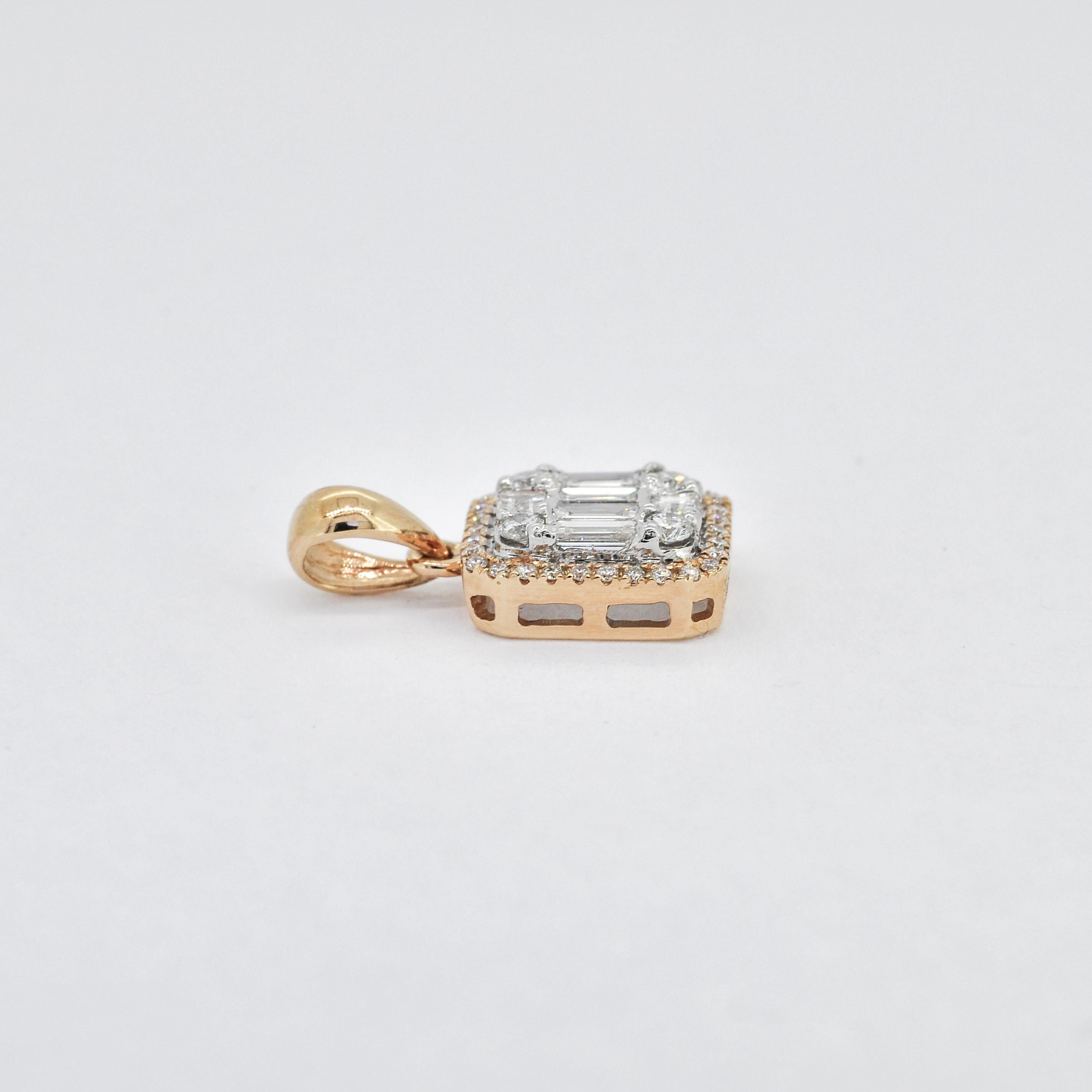 Taille baguette Pendentif grappe en or rose 18KT diamant naturel 0,53 cts en vente