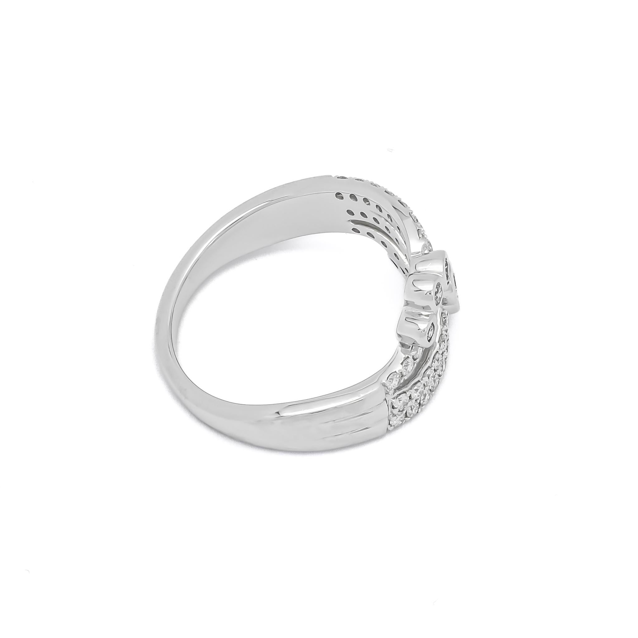Round Cut Natural Diamond 0.55 carats 18 Karat White Gold Designer Statement Ring  For Sale