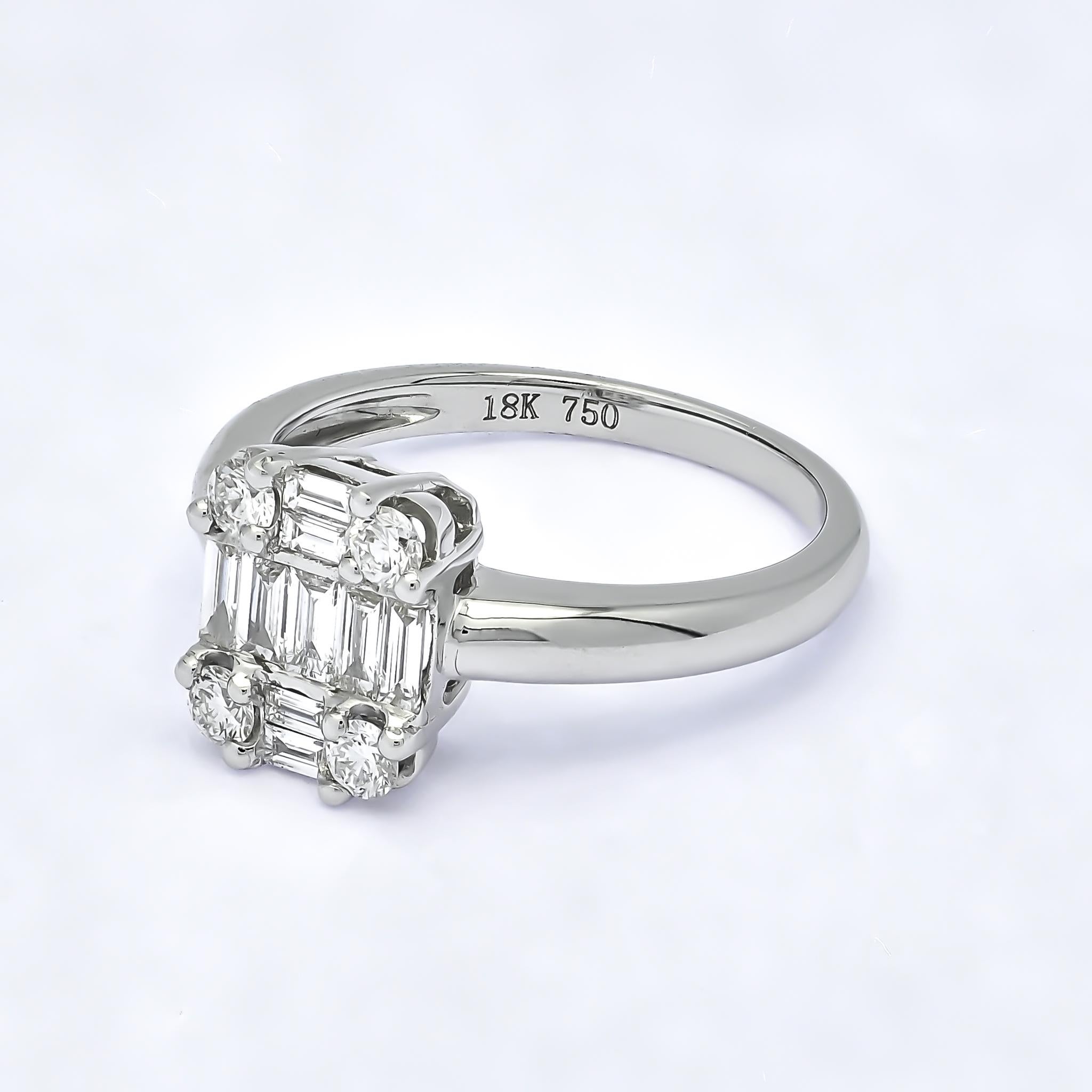Modern Natural Diamond 0.55 carats 18KT White Gold Cluster Engagement Ring For Sale