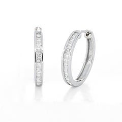 Natural Diamond 0.55 carats 18KT White Gold Hoop Huggies Earrings