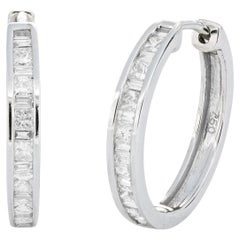 Natural Diamond 0.55 carats 18KT White Gold Hoop Huggies Earrings