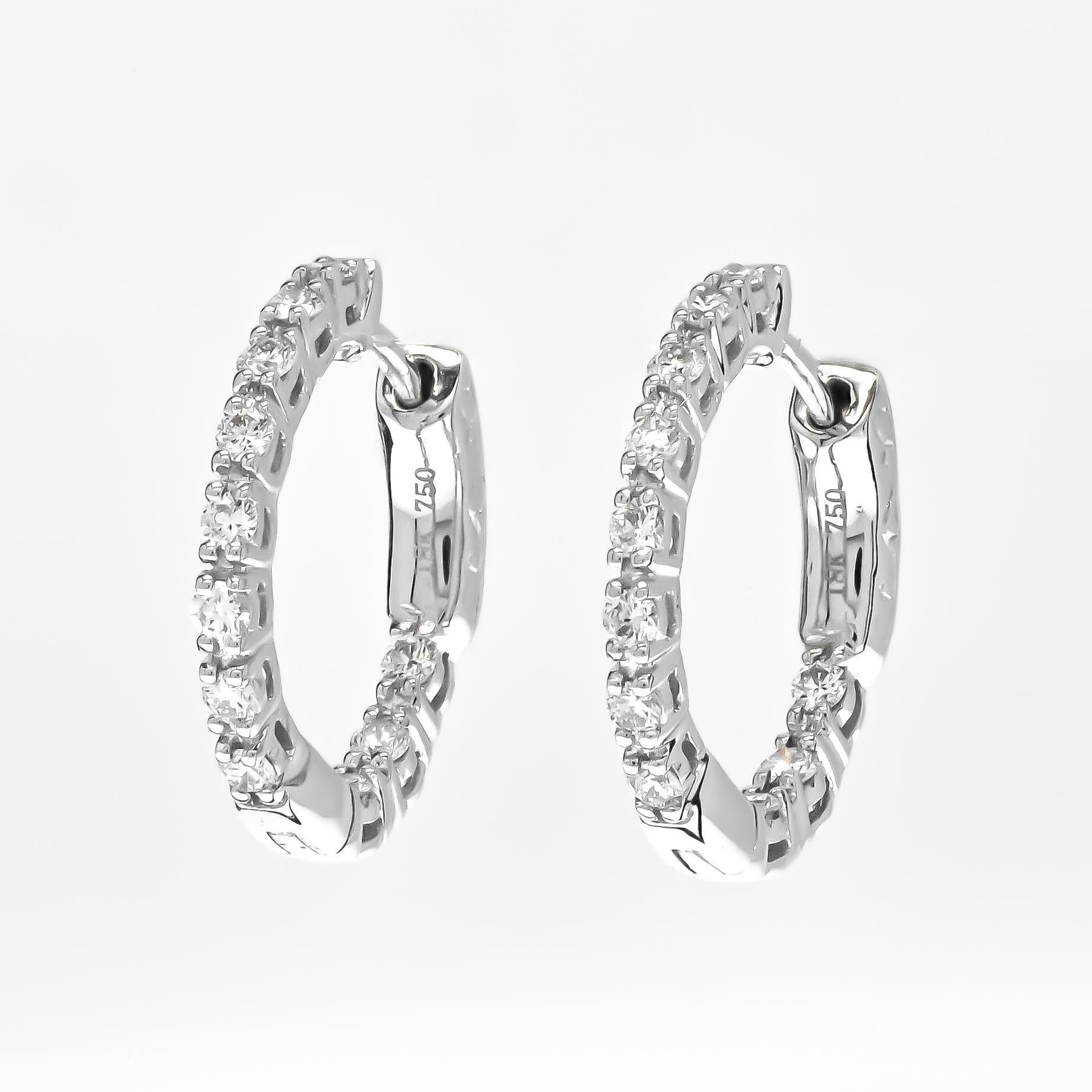 Modern Natural Diamond 0.55 carats 18KT White Gold 'in and out' petite Hoop Earrings  For Sale