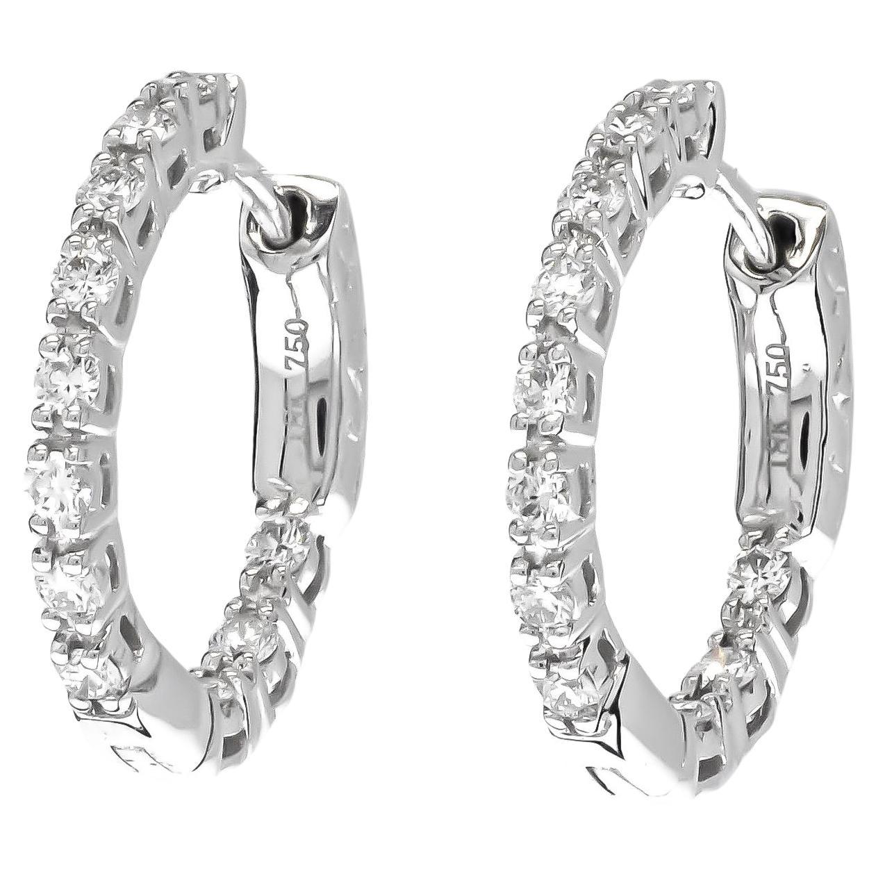 Natural Diamond 0.55 carats 18KT White Gold 'in and out' petite Hoop Earrings 