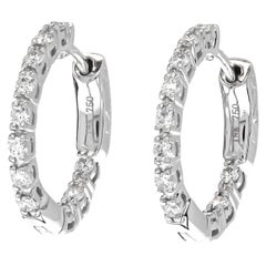 Natural Diamond 0.55 carats 18KT White Gold 'in and out' petite Hoop Earrings 