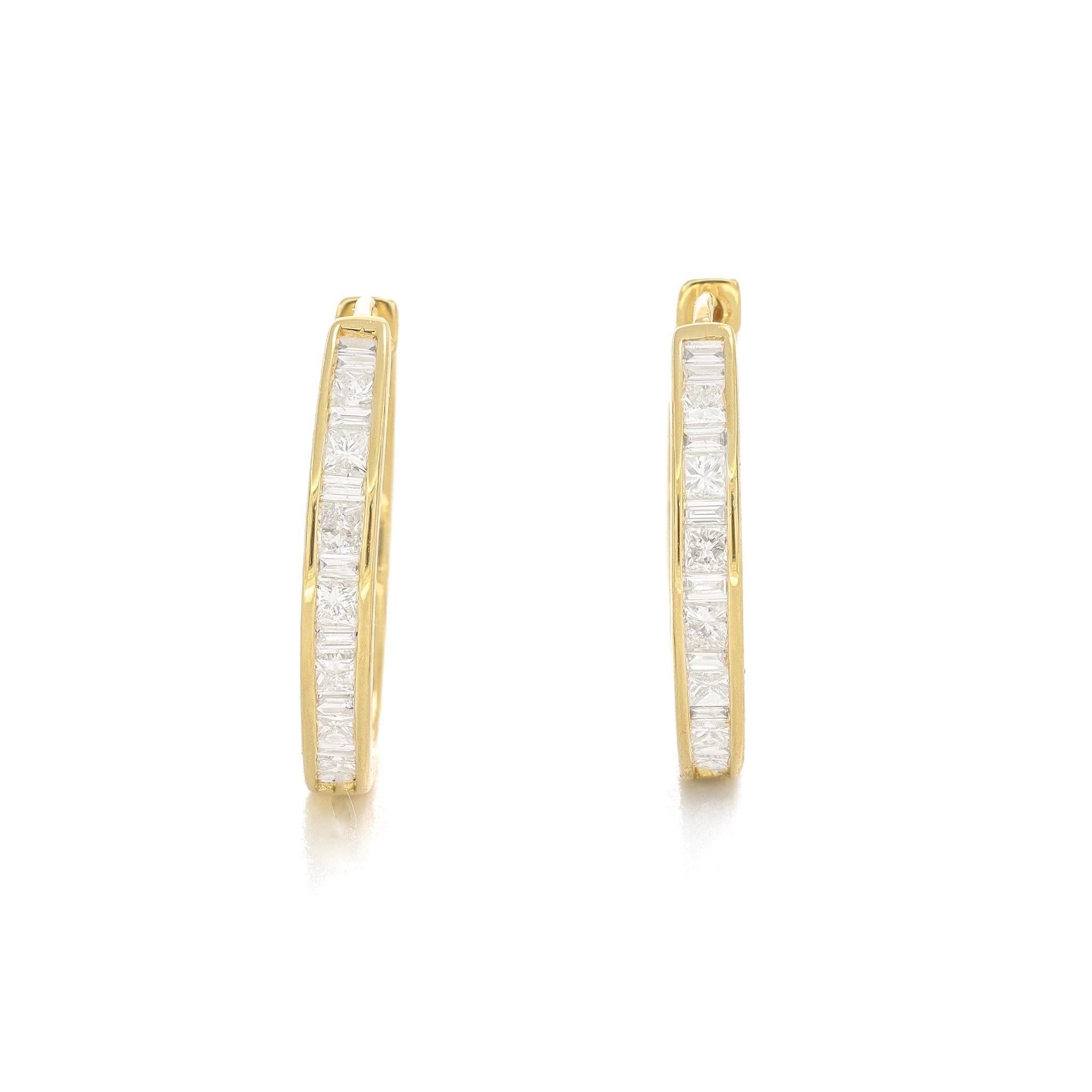 Natural Diamond 0.55 carats 18KT Yellow Gold Hoop Huggies Earrings For Sale 7