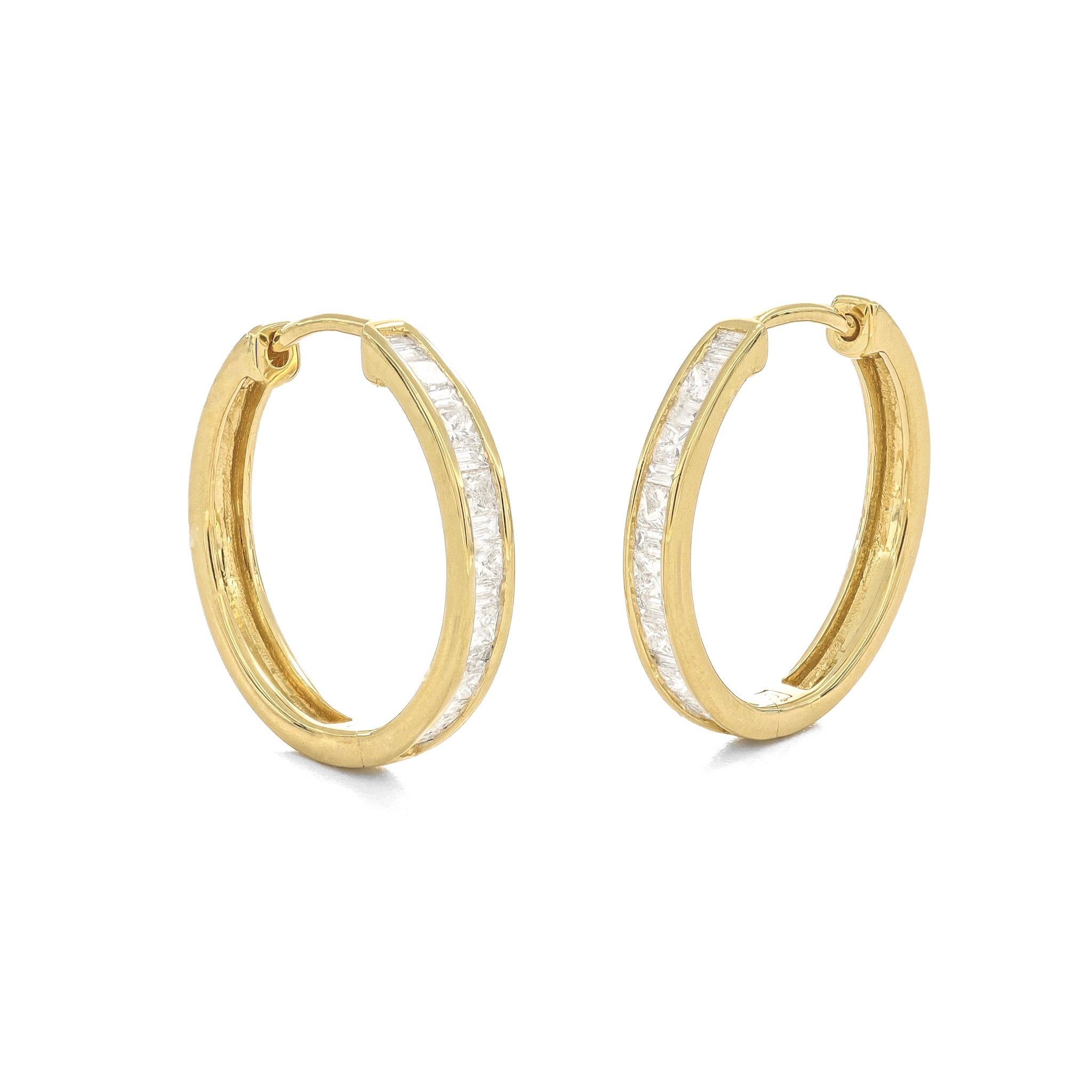 Natural Diamond 0.55 carats 18KT Yellow Gold Hoop Huggies Earrings For Sale 8