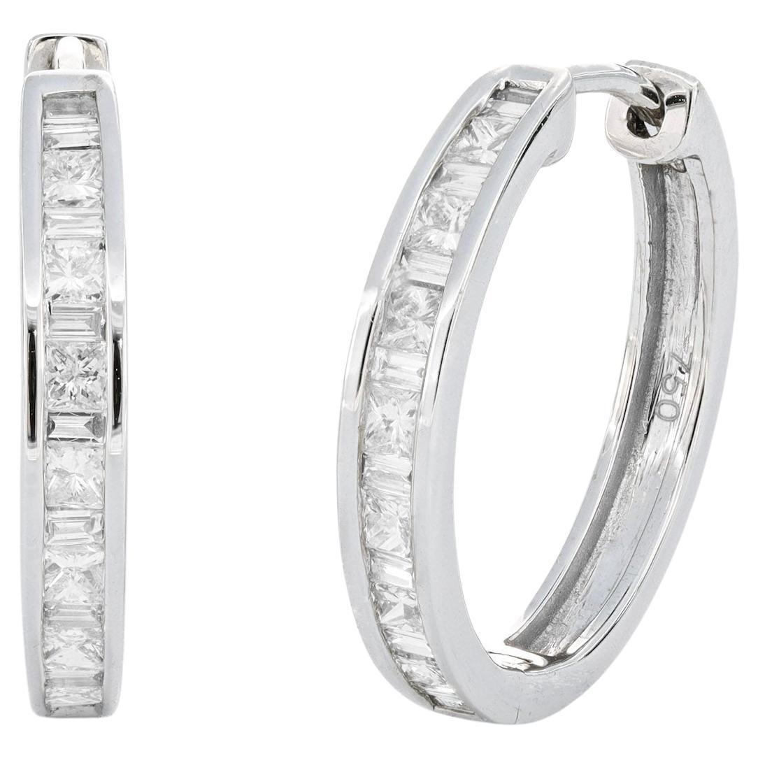 Princess Cut Natural Diamond 0.55 carats 18KT Yellow Gold Hoop Huggies Earrings For Sale